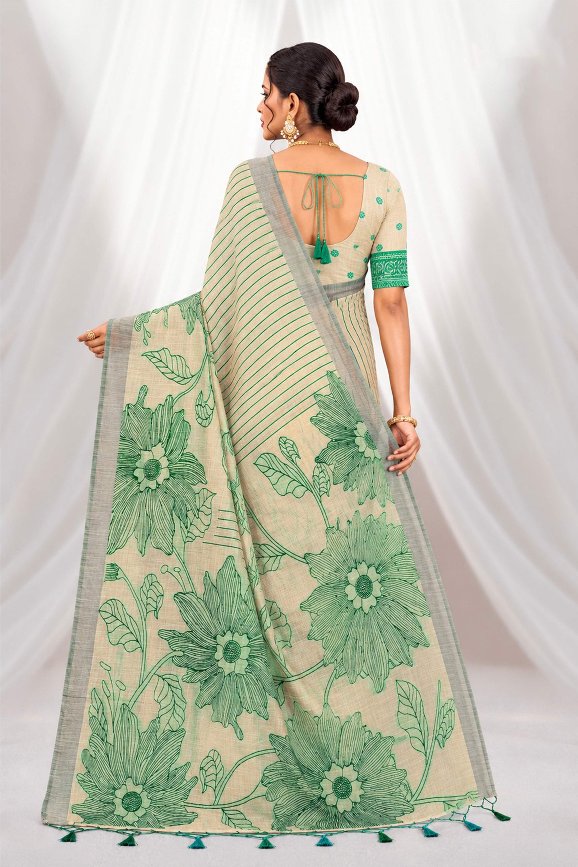 Sangam Prints Green Cotton Blend Woven Work Traditional Saree