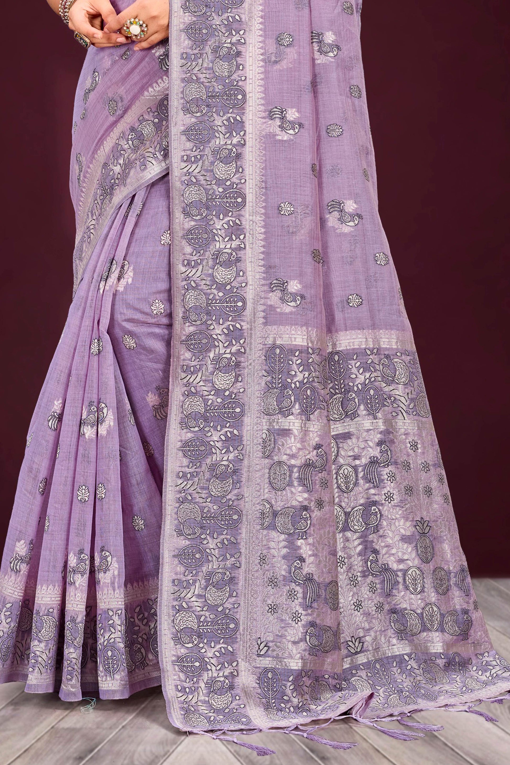 Sangam Prints Lavender Cotton Blend Woven Work Traditional Saree