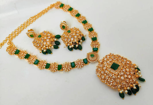 Uncut & Emerald Designer Necklace Set - Grab2buy