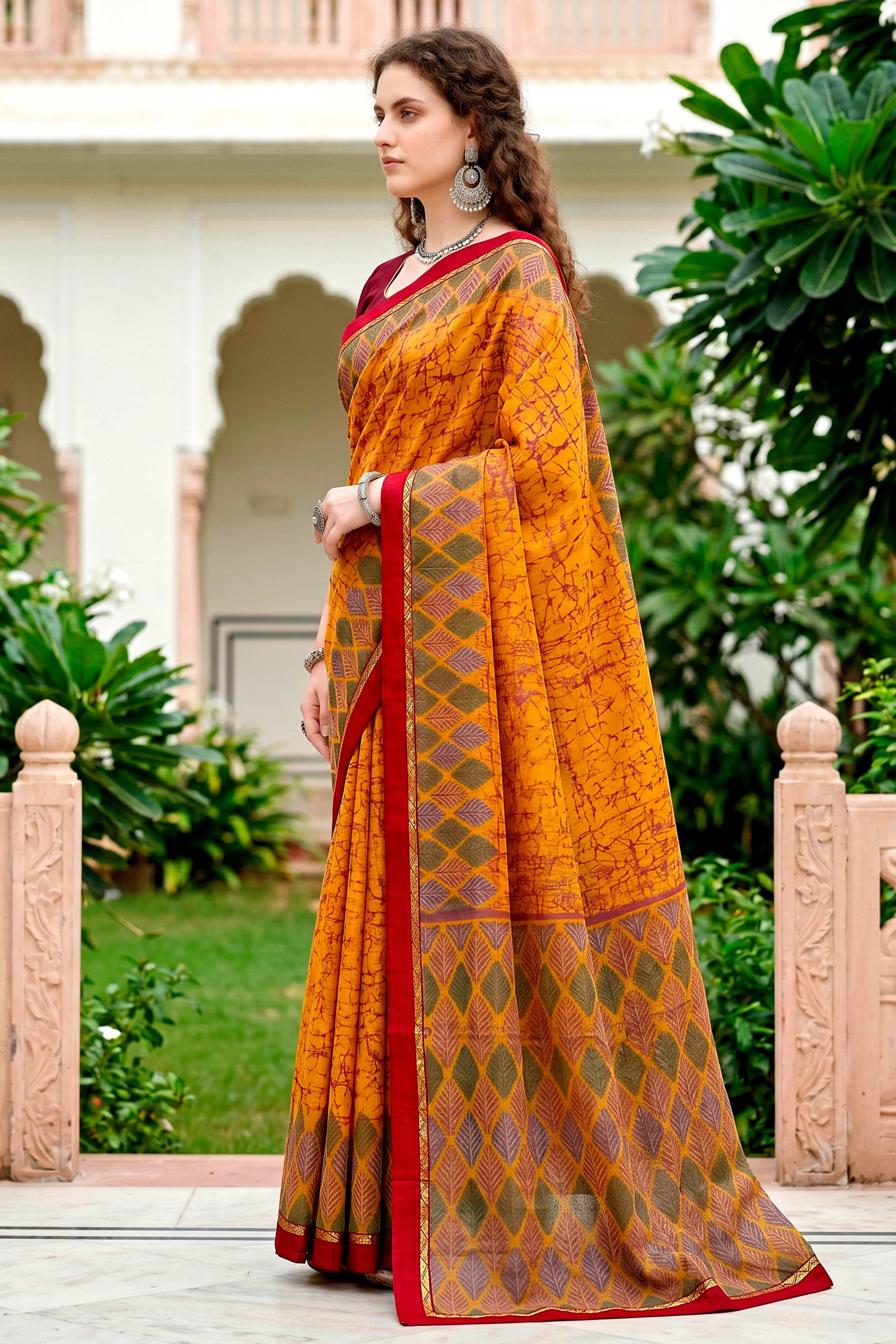 Sangam Prints Mustard Yellow Cotton Blend Woven Work Traditional Saree