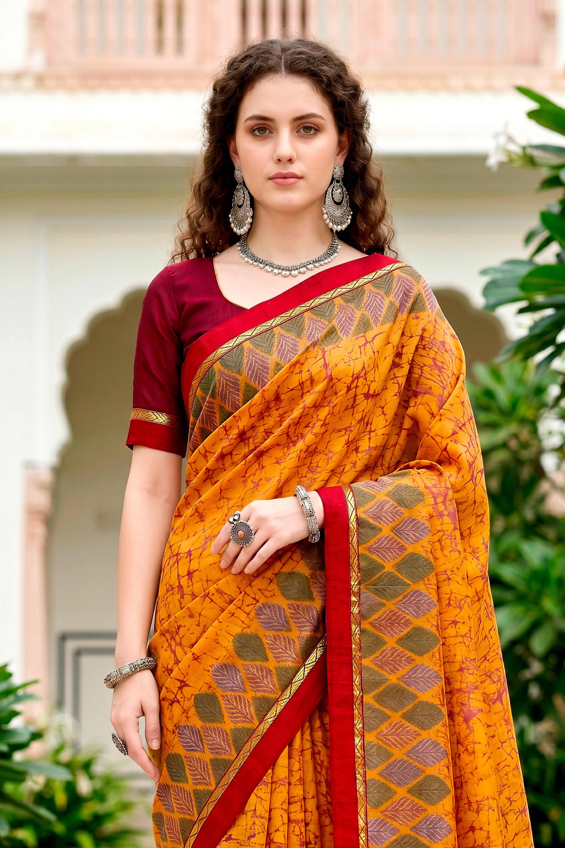 Sangam Prints Mustard Yellow Cotton Blend Woven Work Traditional Saree
