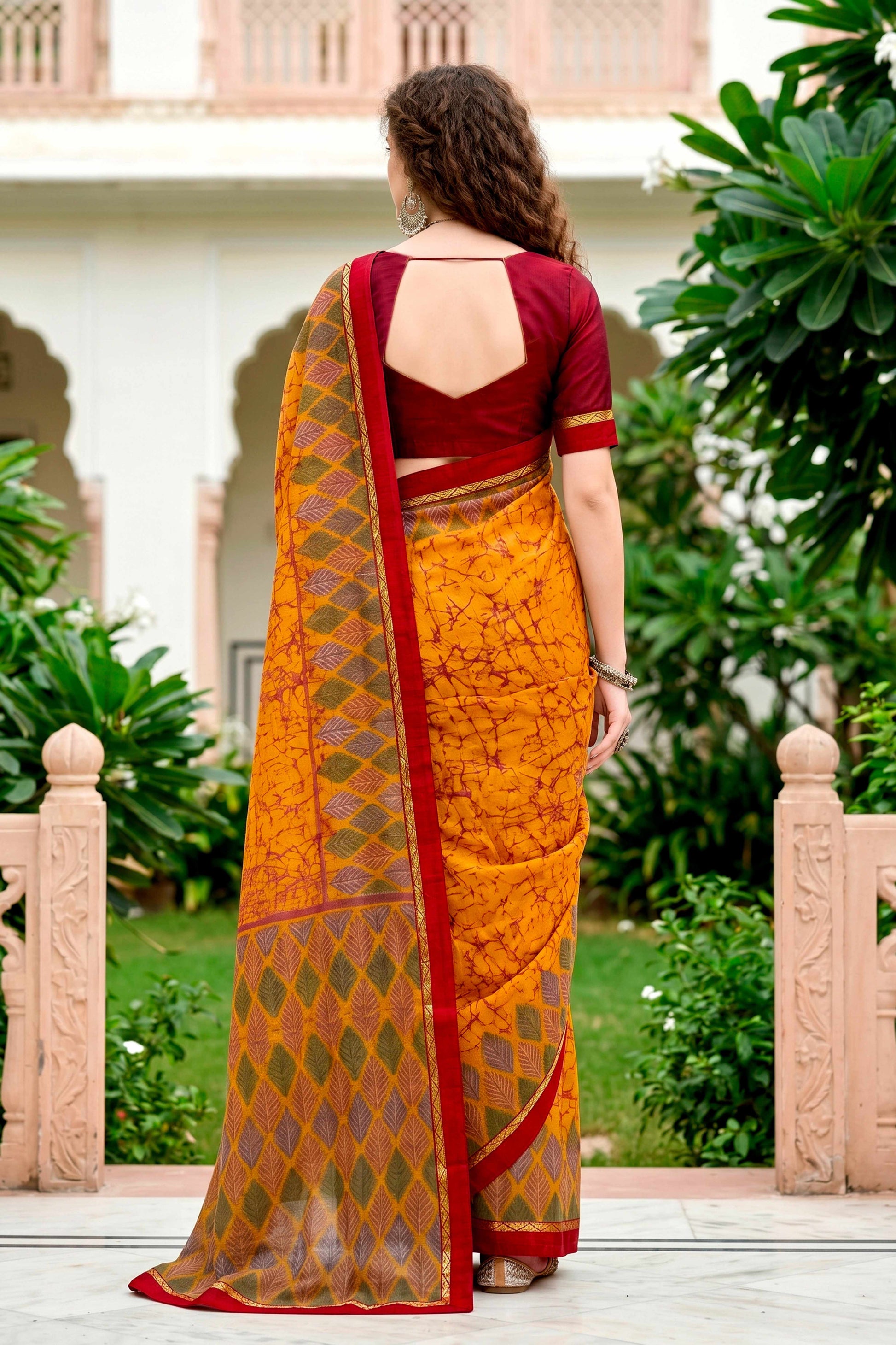 Sangam Prints Mustard Yellow Cotton Blend Woven Work Traditional Saree