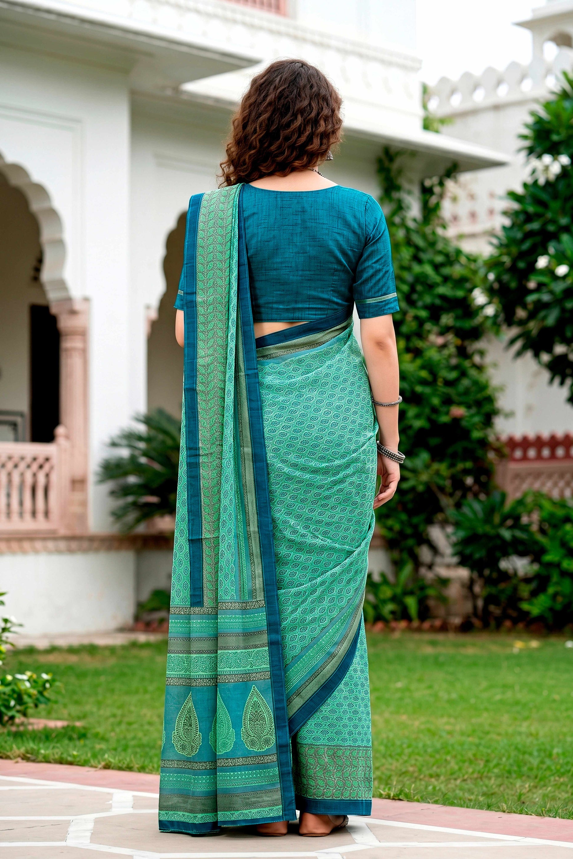 Sangam Prints Mint Green Cotton Blend Woven Work Traditional Saree