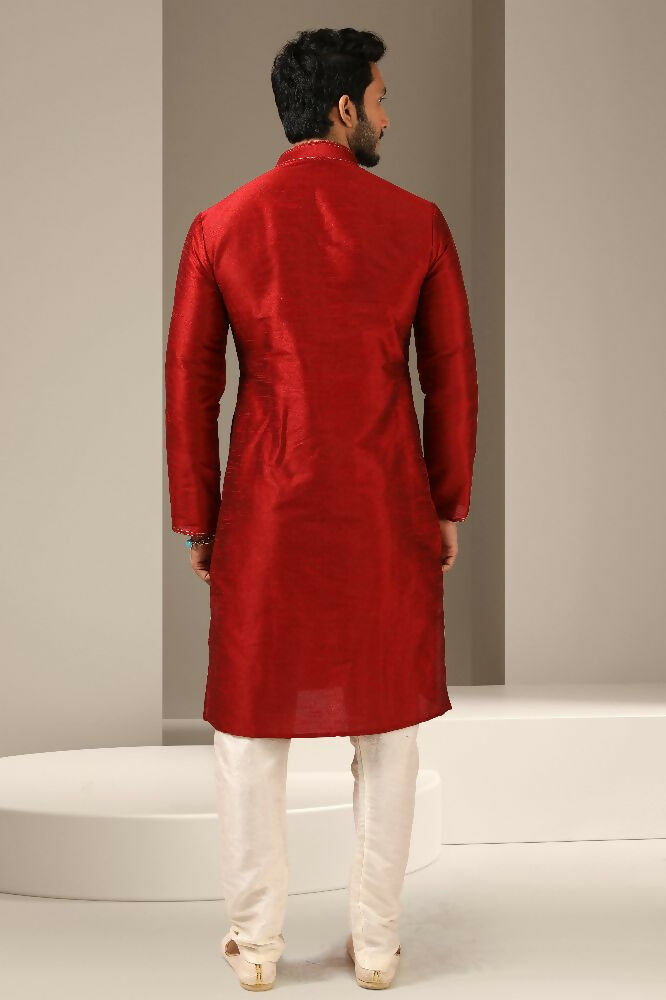 Raivat Ethnic Banarasi Art Silk Thread Work Kurta Pajama In Maroon Colour