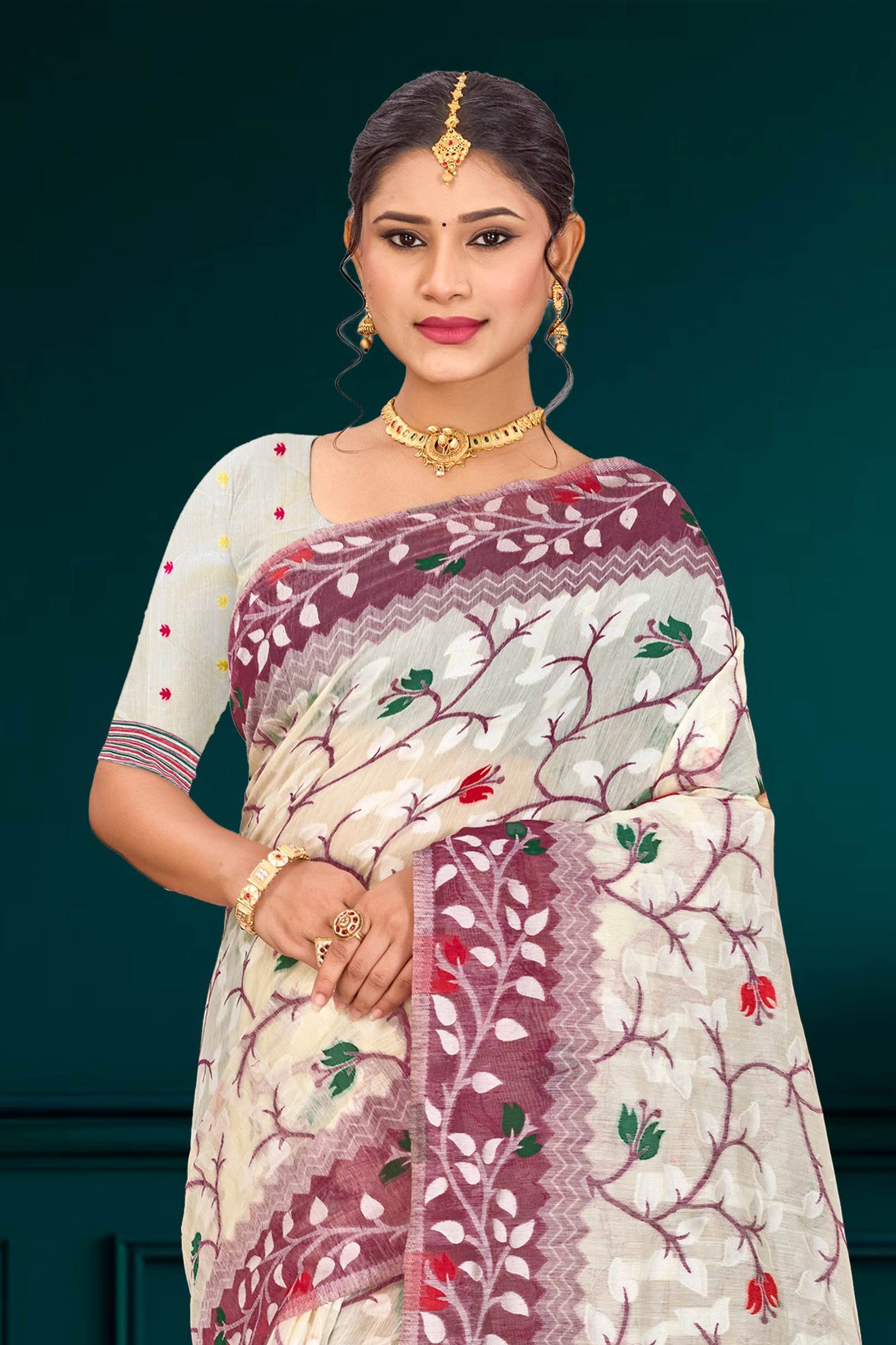 Sangam Prints Purple Cotton Blend Woven Work Traditional Saree