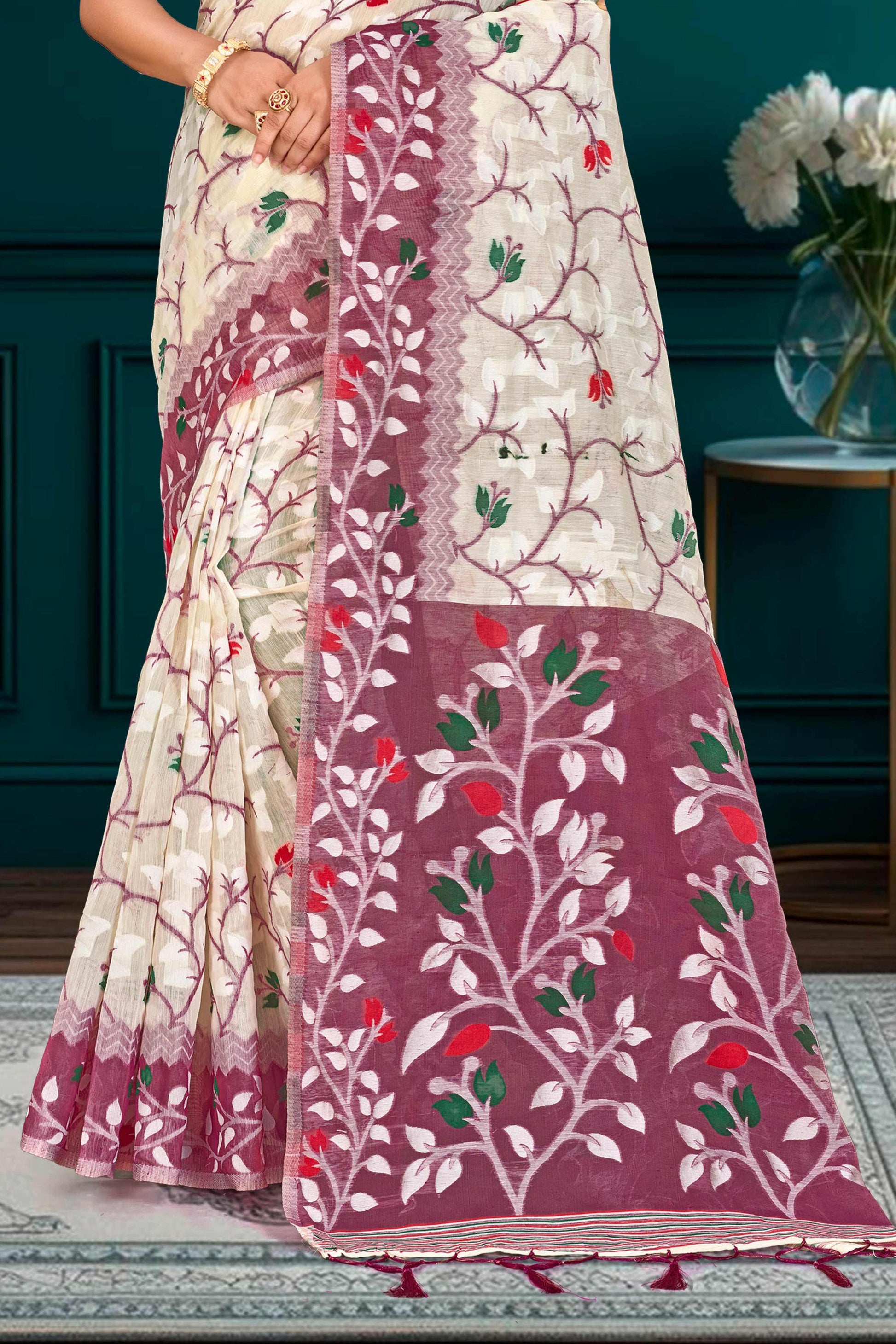 Sangam Prints Purple Cotton Blend Woven Work Traditional Saree