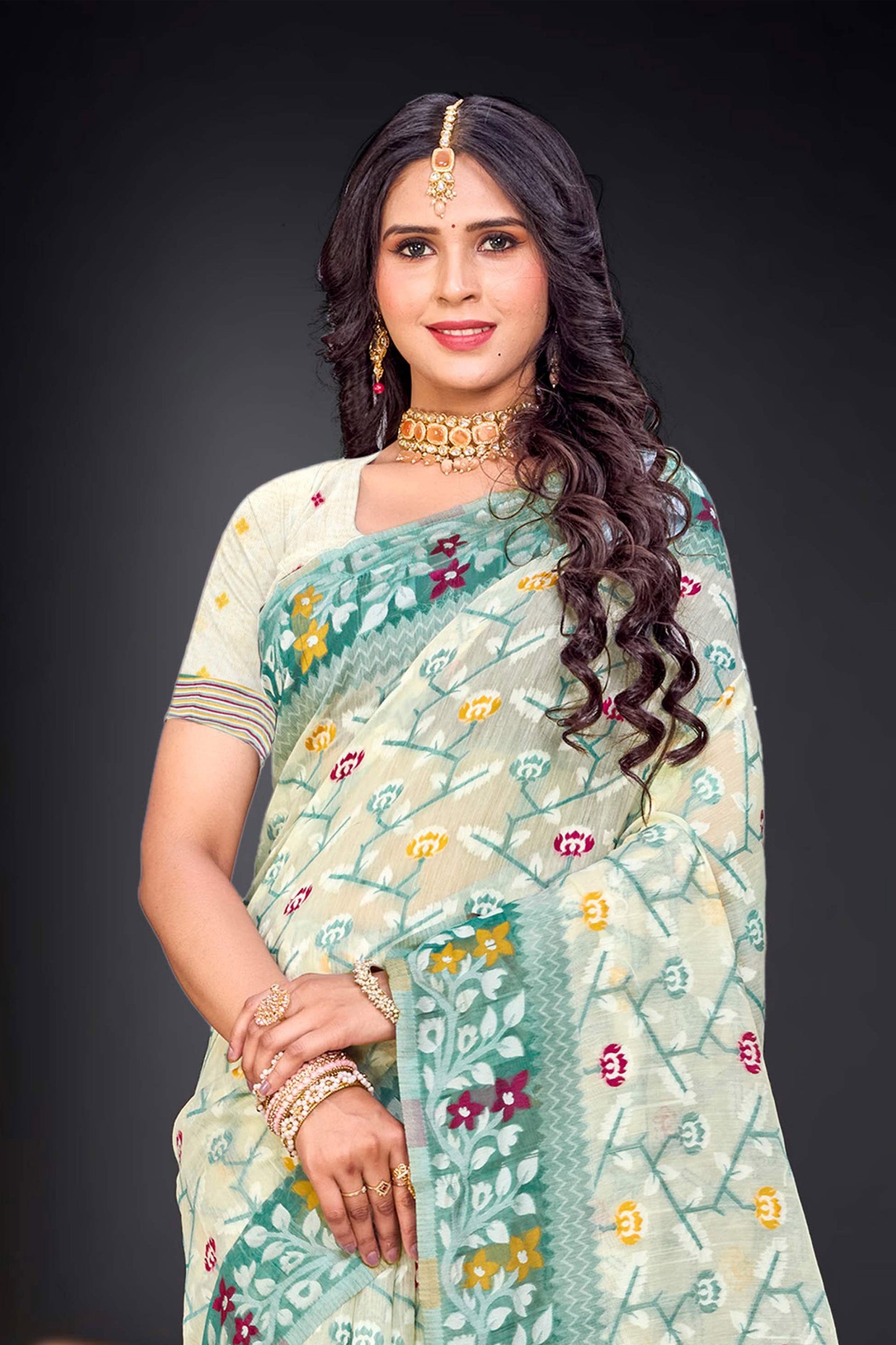 Sangam Prints Mint Green Cotton Blend Woven Work Traditional Saree