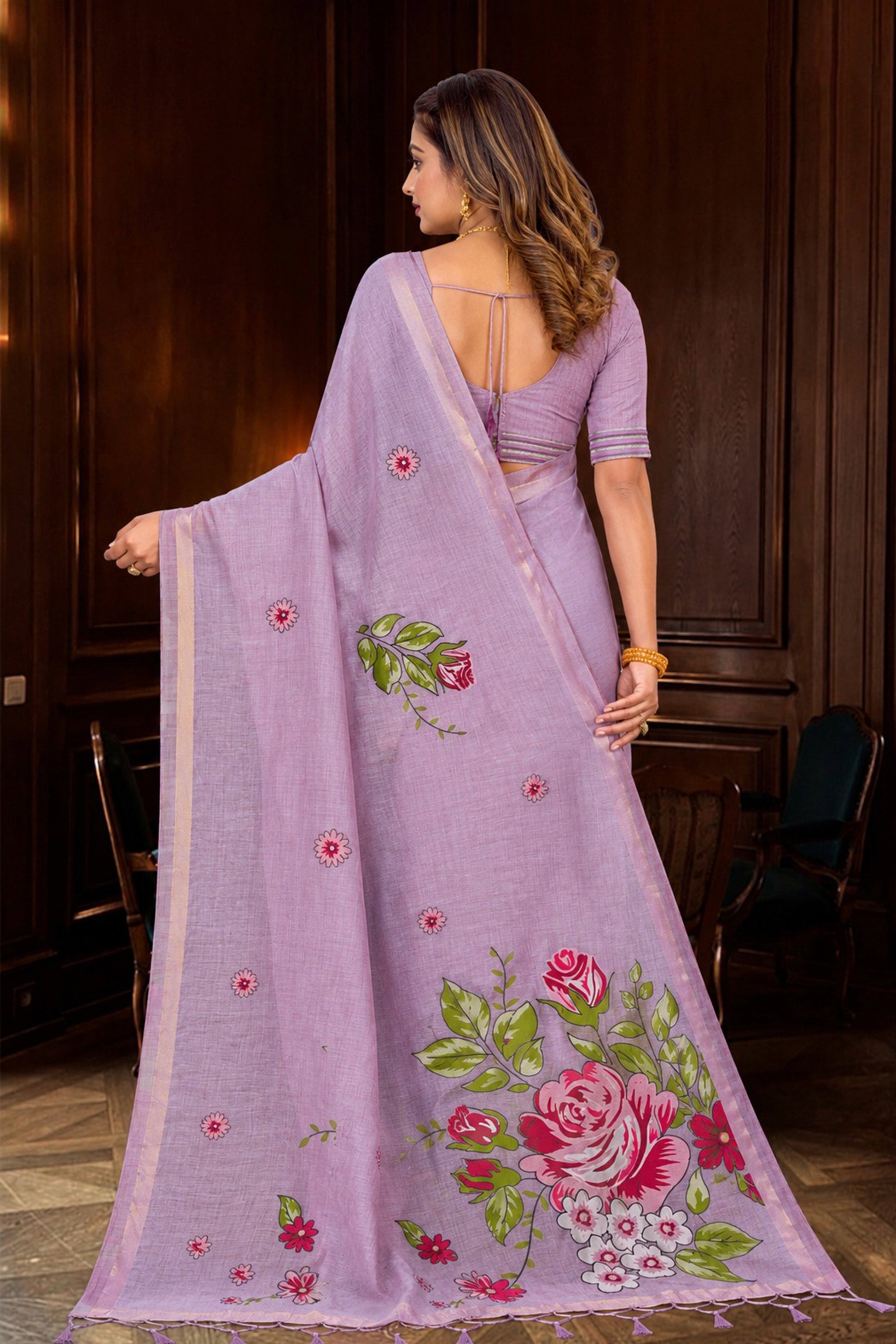 Sangam Prints Lavender Cotton Blend Woven Work Traditional Saree