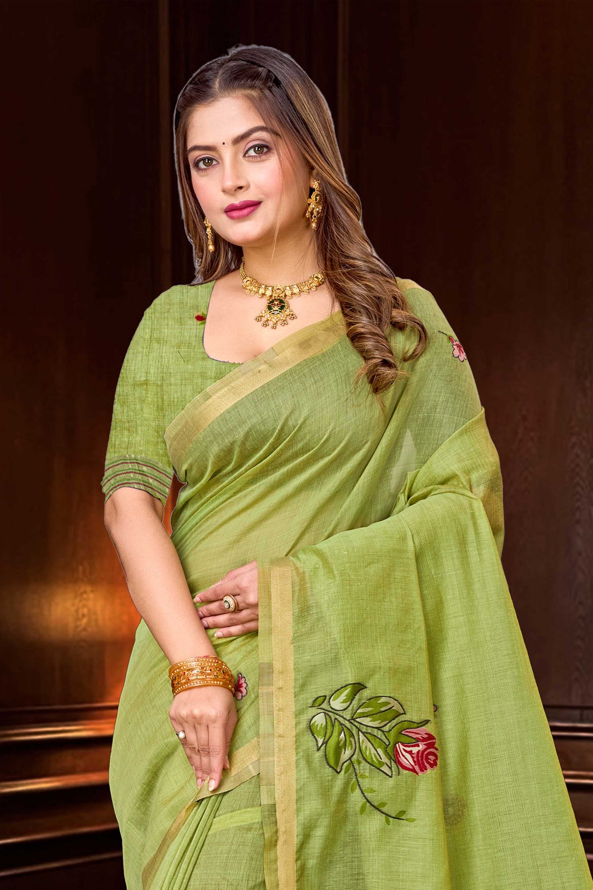 Sangam Prints Green Cotton Blend Woven Work Traditional Saree