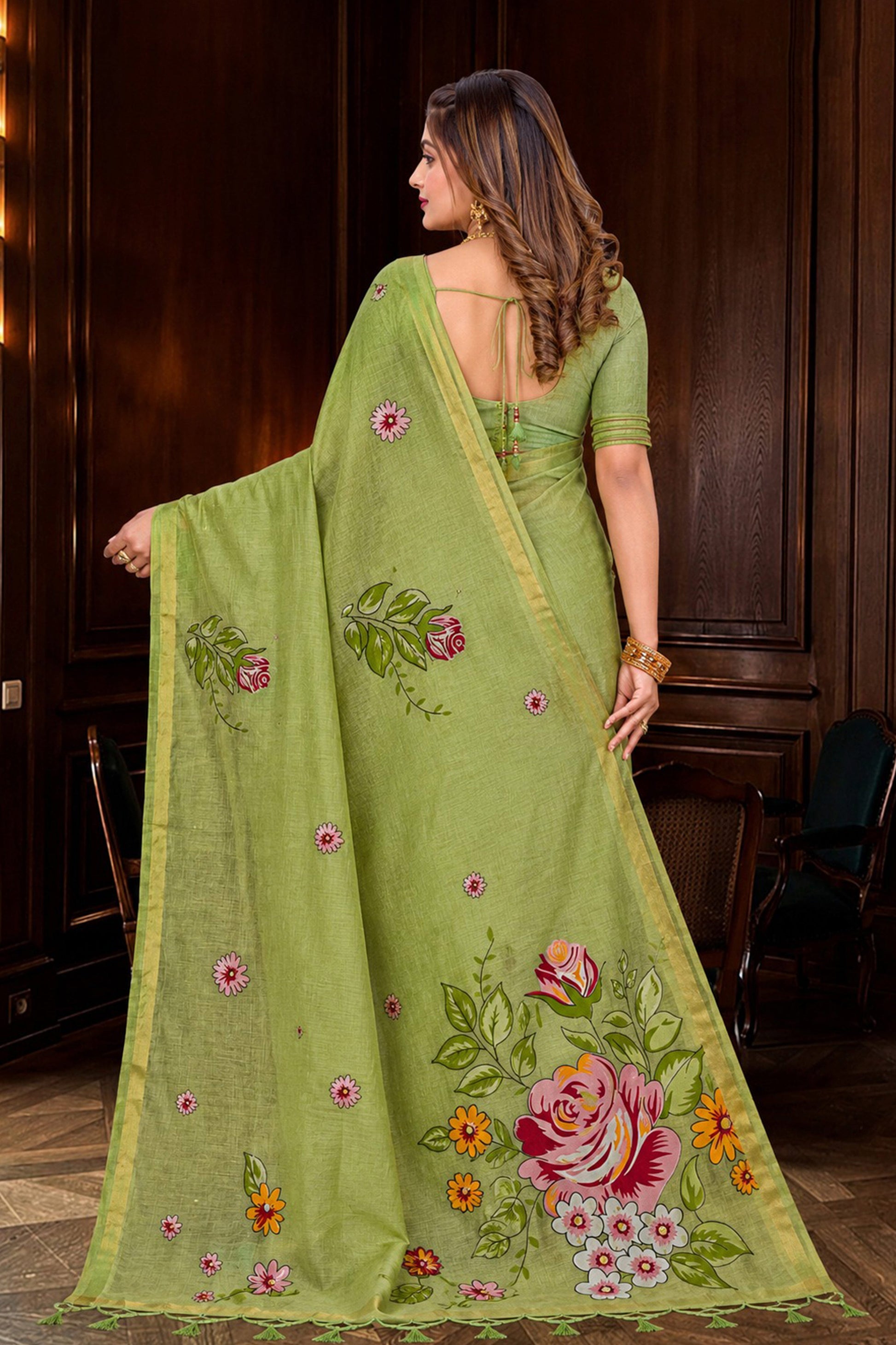 Sangam Prints Green Cotton Blend Woven Work Traditional Saree