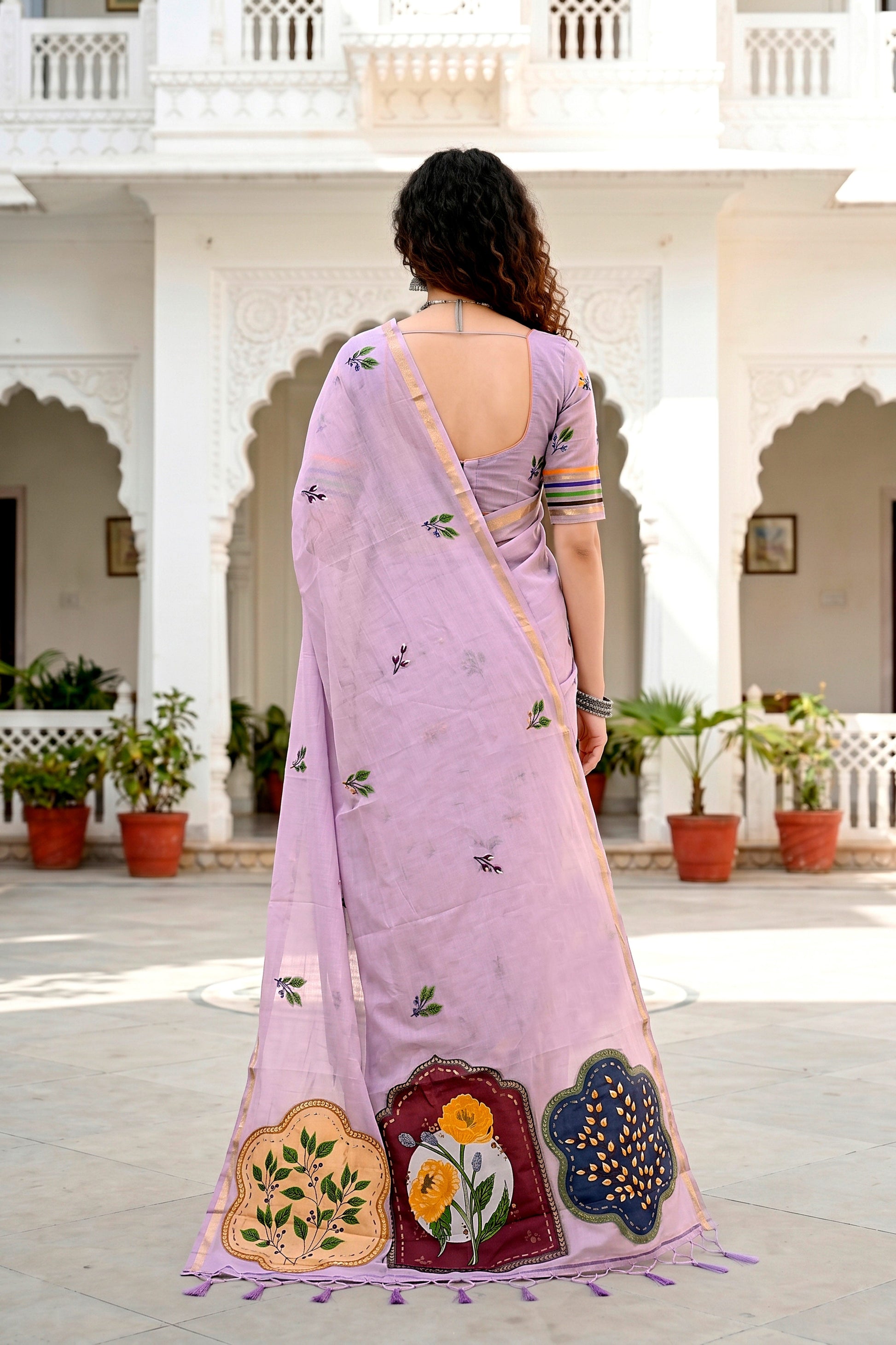 Sangam Prints Lavender Cotton Blend Woven Work Traditional Saree