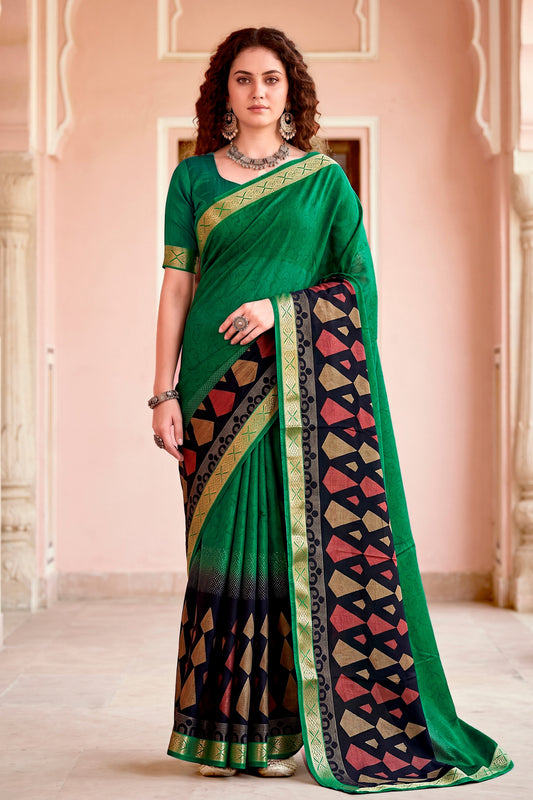 Sangam Prints Bottle Green Cotton Blend Woven Work Traditional Saree