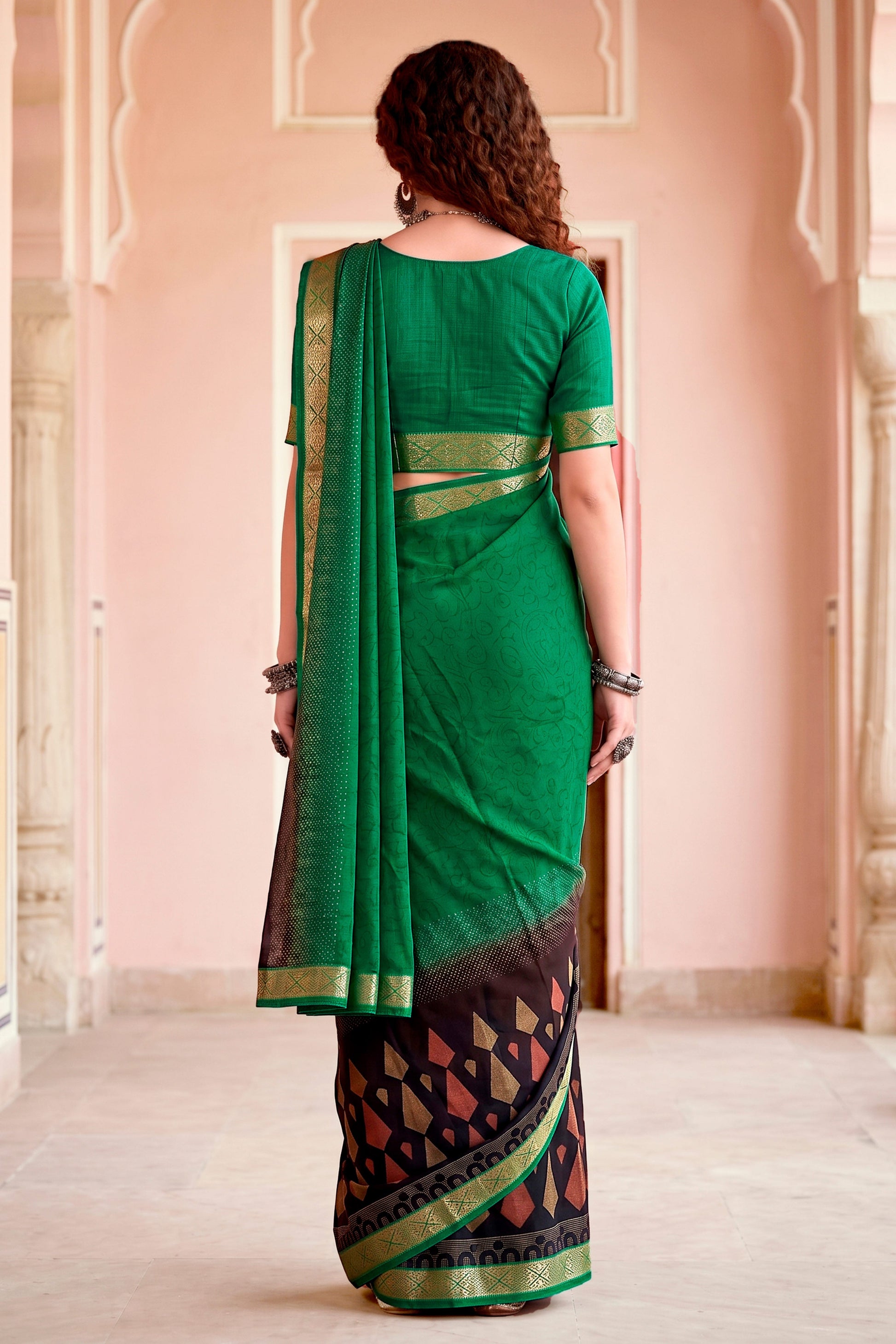 Sangam Prints Bottle Green Cotton Blend Woven Work Traditional Saree