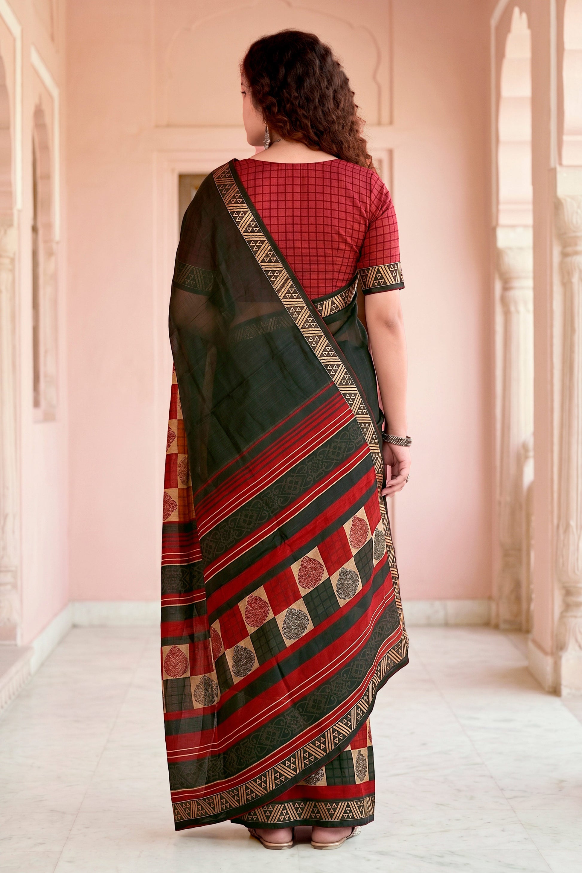 Sangam Prints Dark Green Cotton Blend Woven Work Traditional Saree