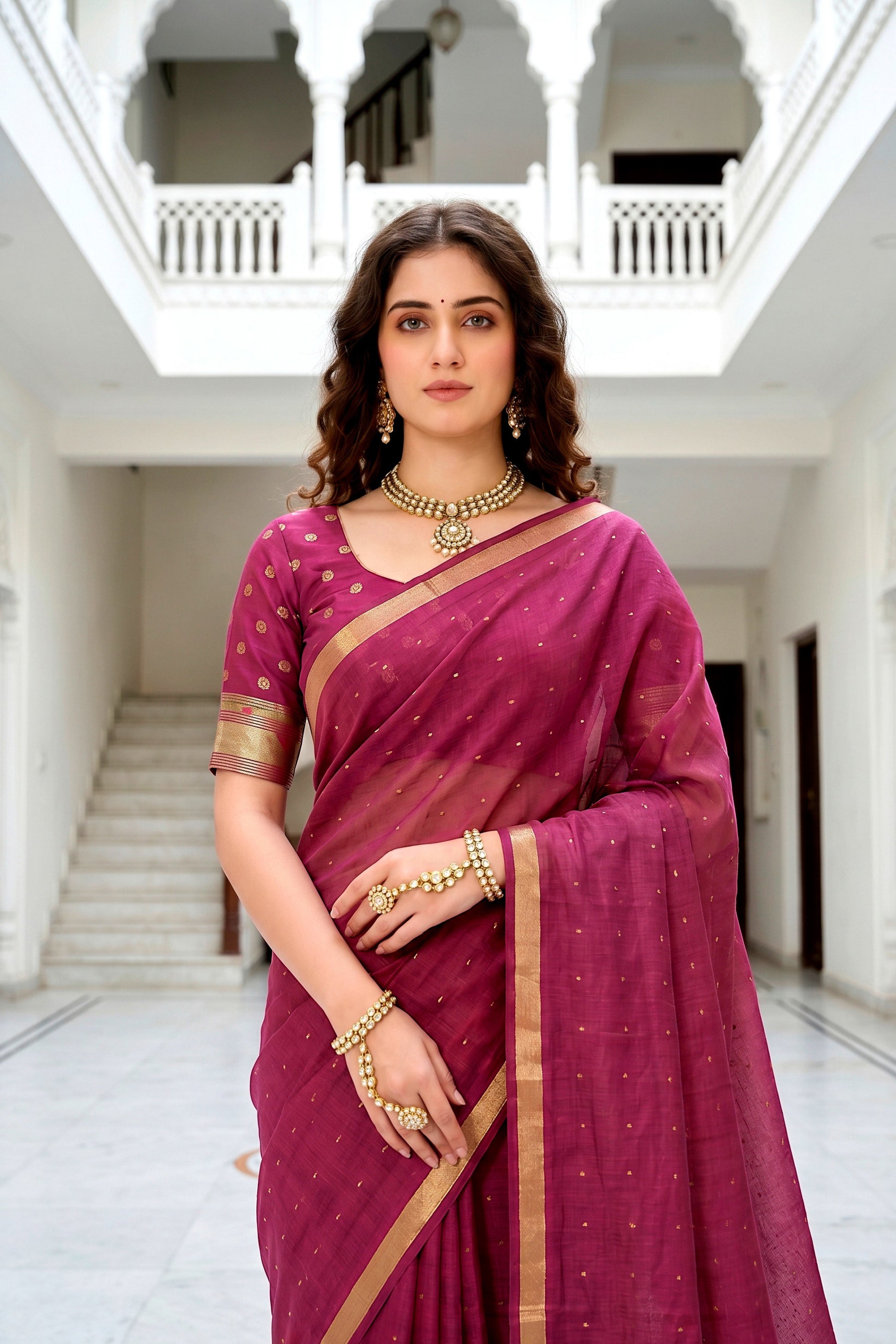 Sangam Prints Pink Cotton Blend Woven Work Traditional Saree