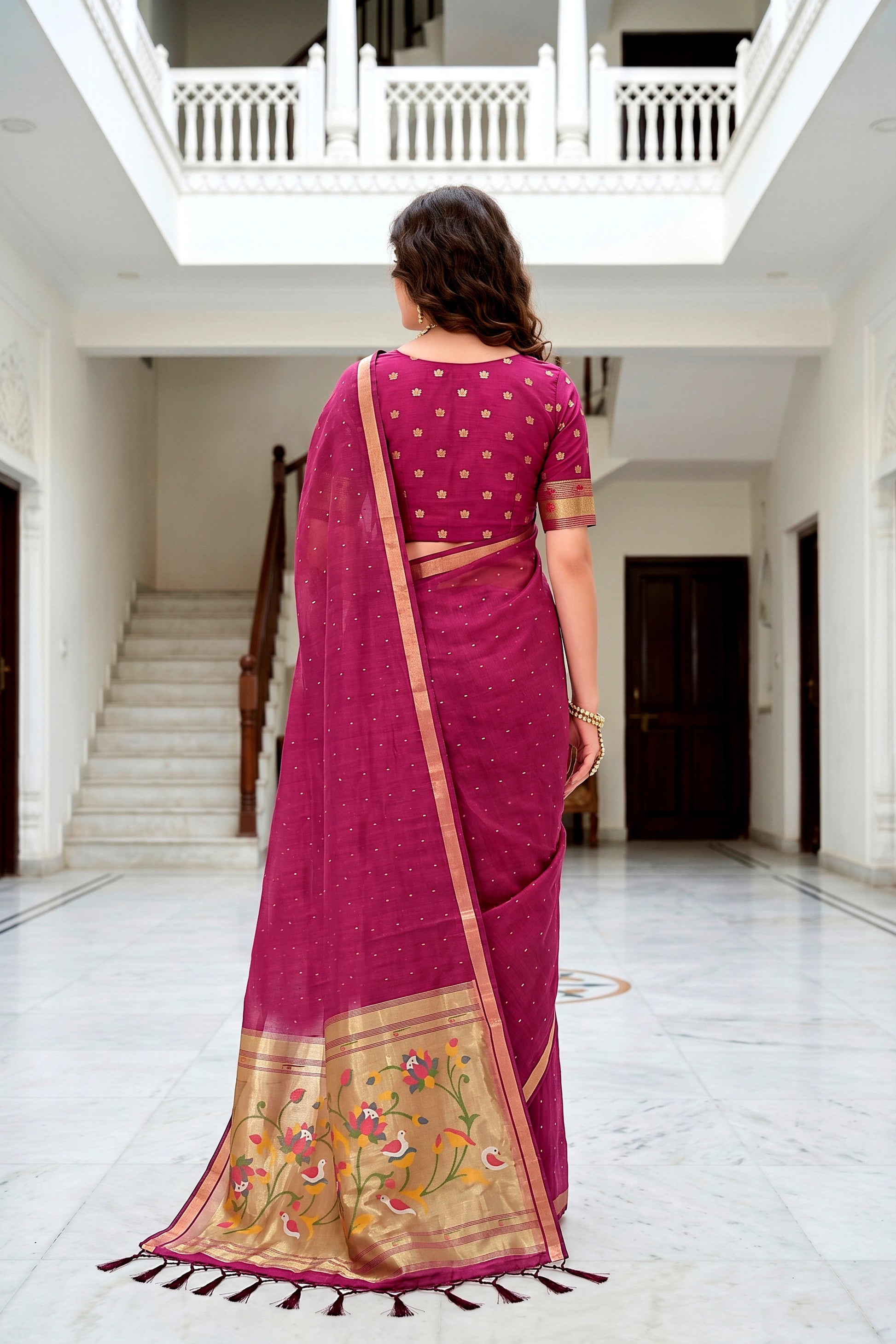 Sangam Prints Pink Cotton Blend Woven Work Traditional Saree