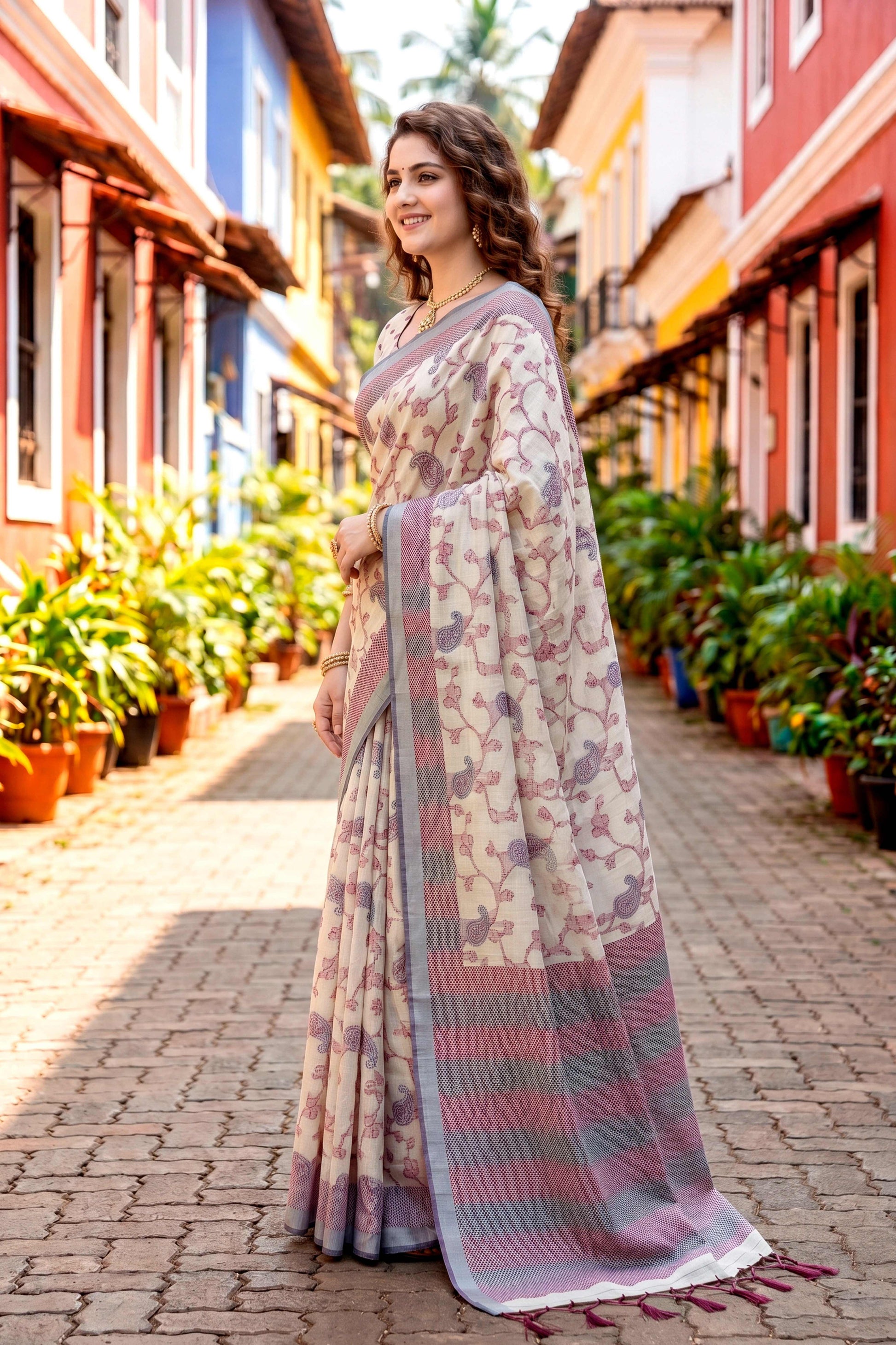 Sangam Prints Red Cotton Blend Woven Work Traditional Saree