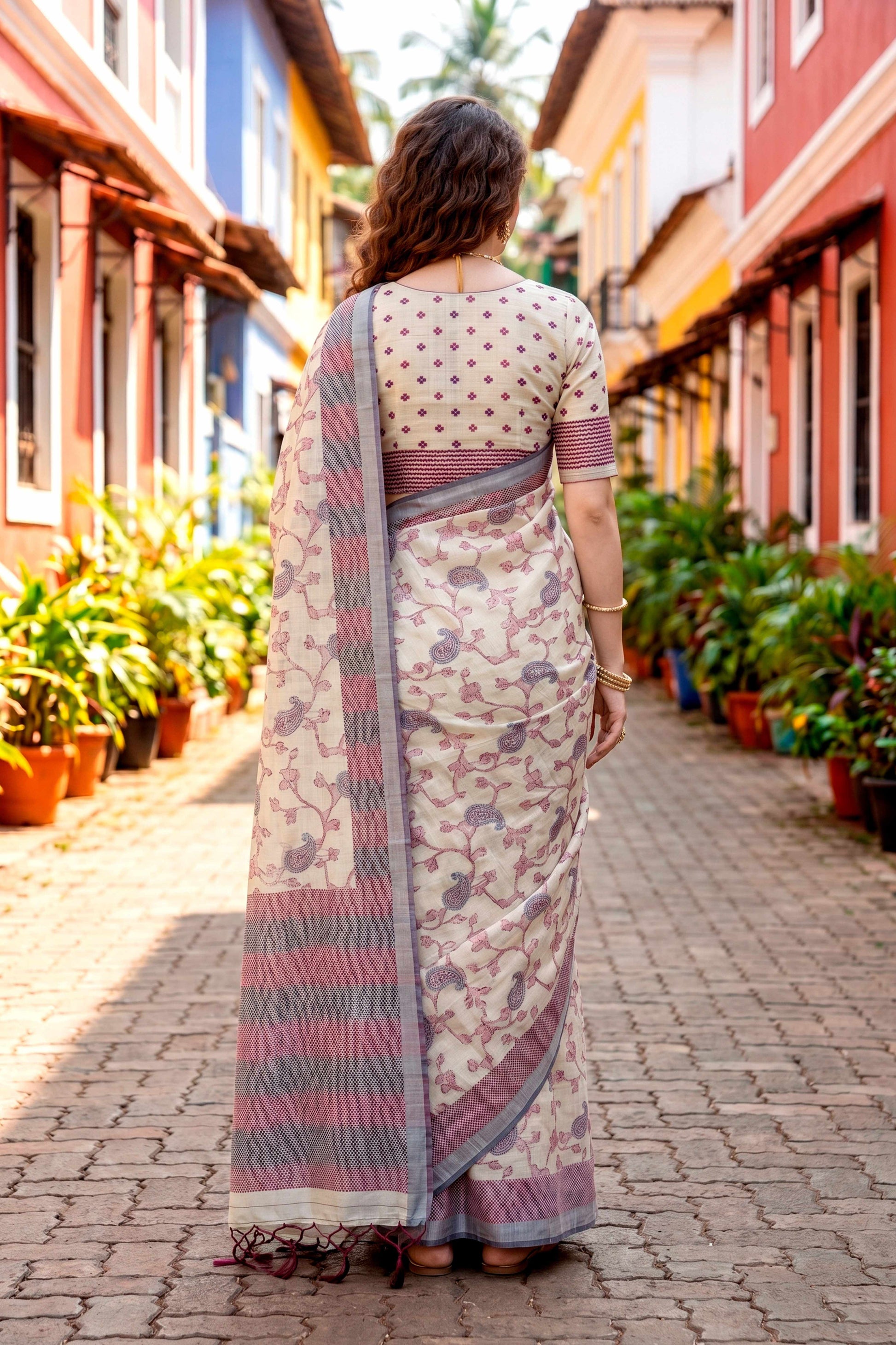 Sangam Prints Red Cotton Blend Woven Work Traditional Saree