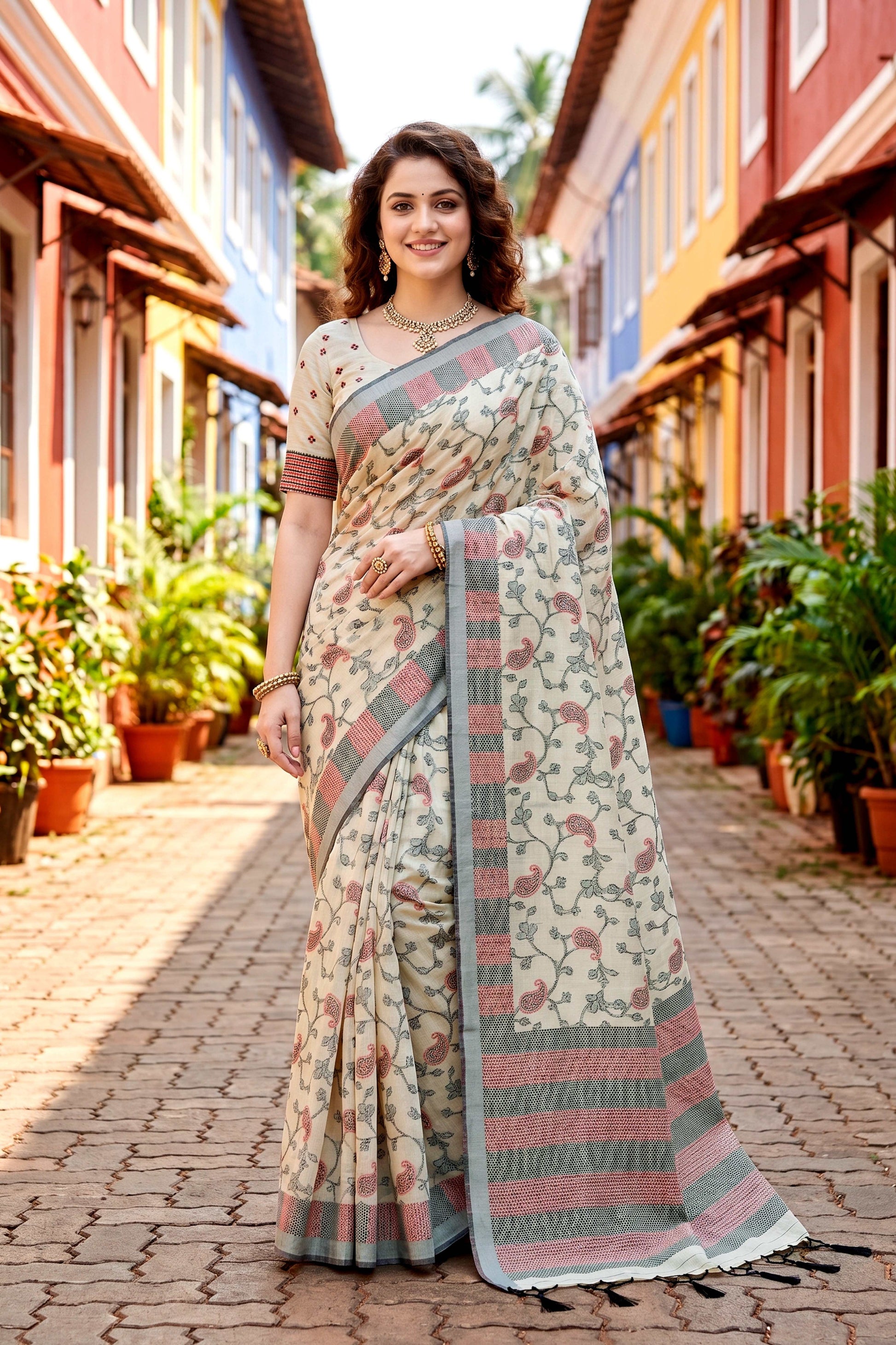 Sangam Prints Purple Cotton Blend Woven Work Traditional Saree