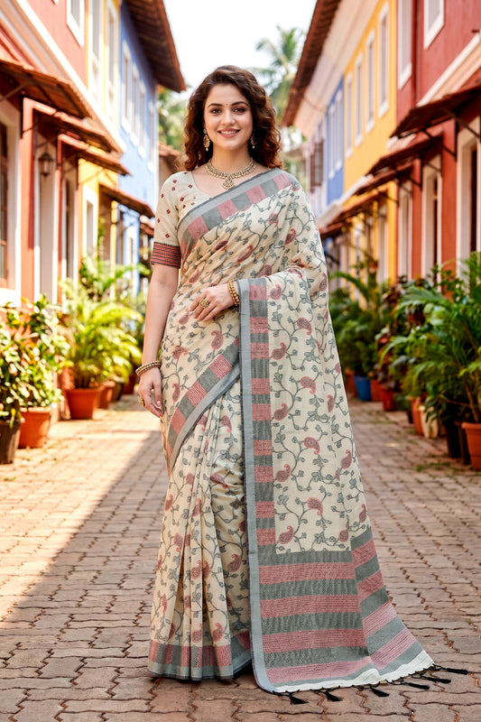 Sangam Prints Purple Cotton Blend Woven Work Traditional Saree