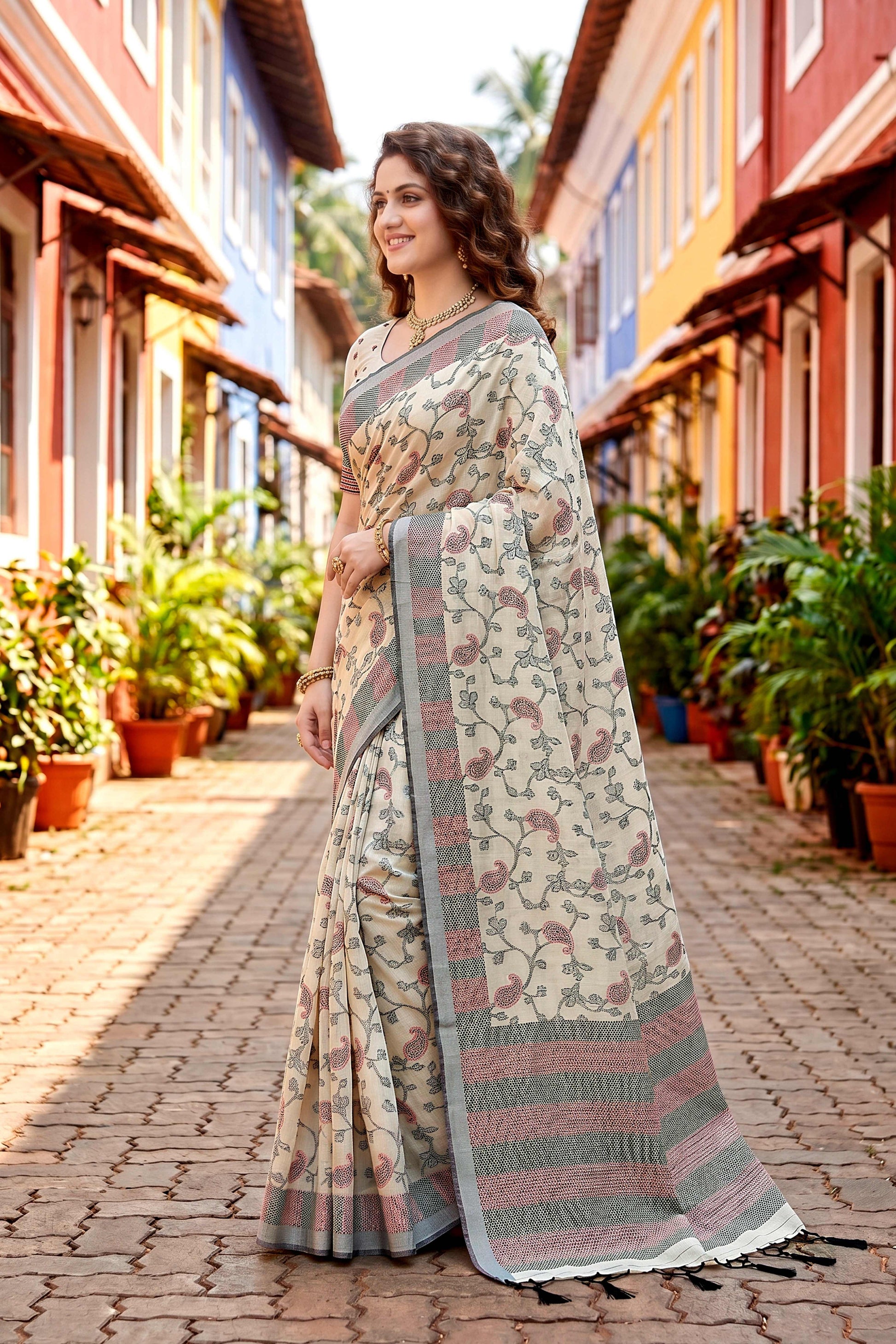 Sangam Prints Purple Cotton Blend Woven Work Traditional Saree