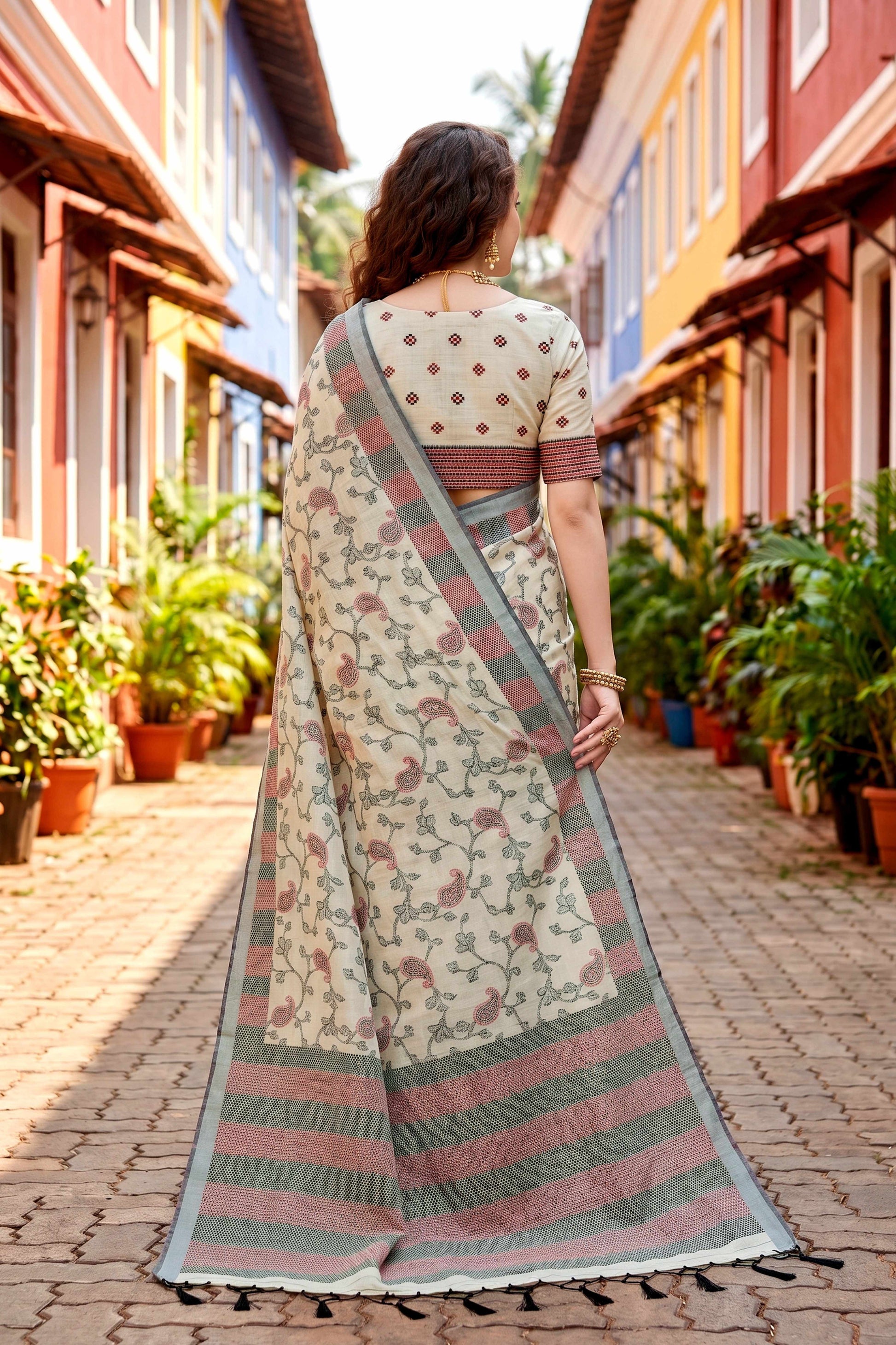 Sangam Prints Purple Cotton Blend Woven Work Traditional Saree