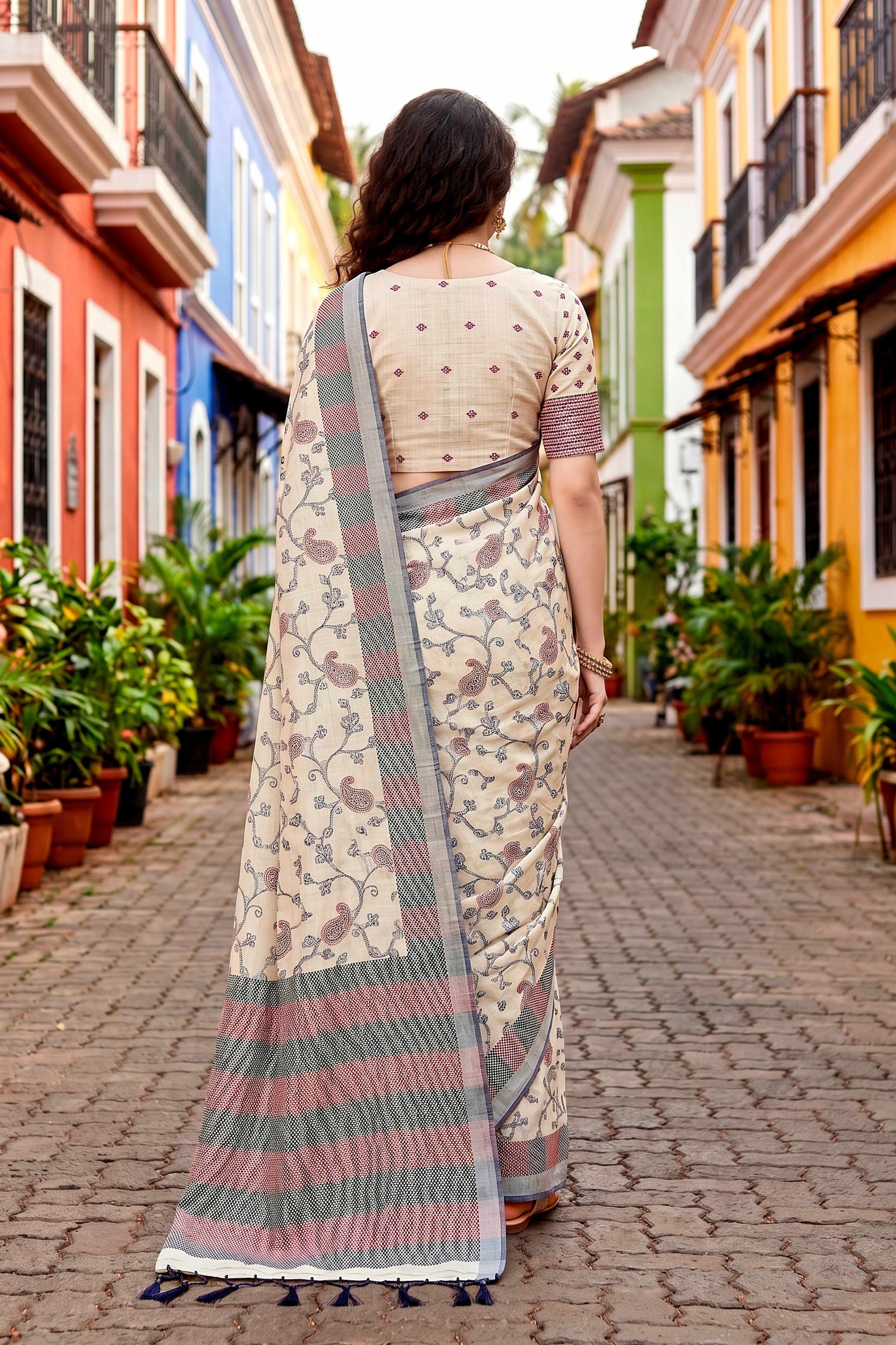 Sangam Prints Red Cotton Blend Woven Work Traditional Saree