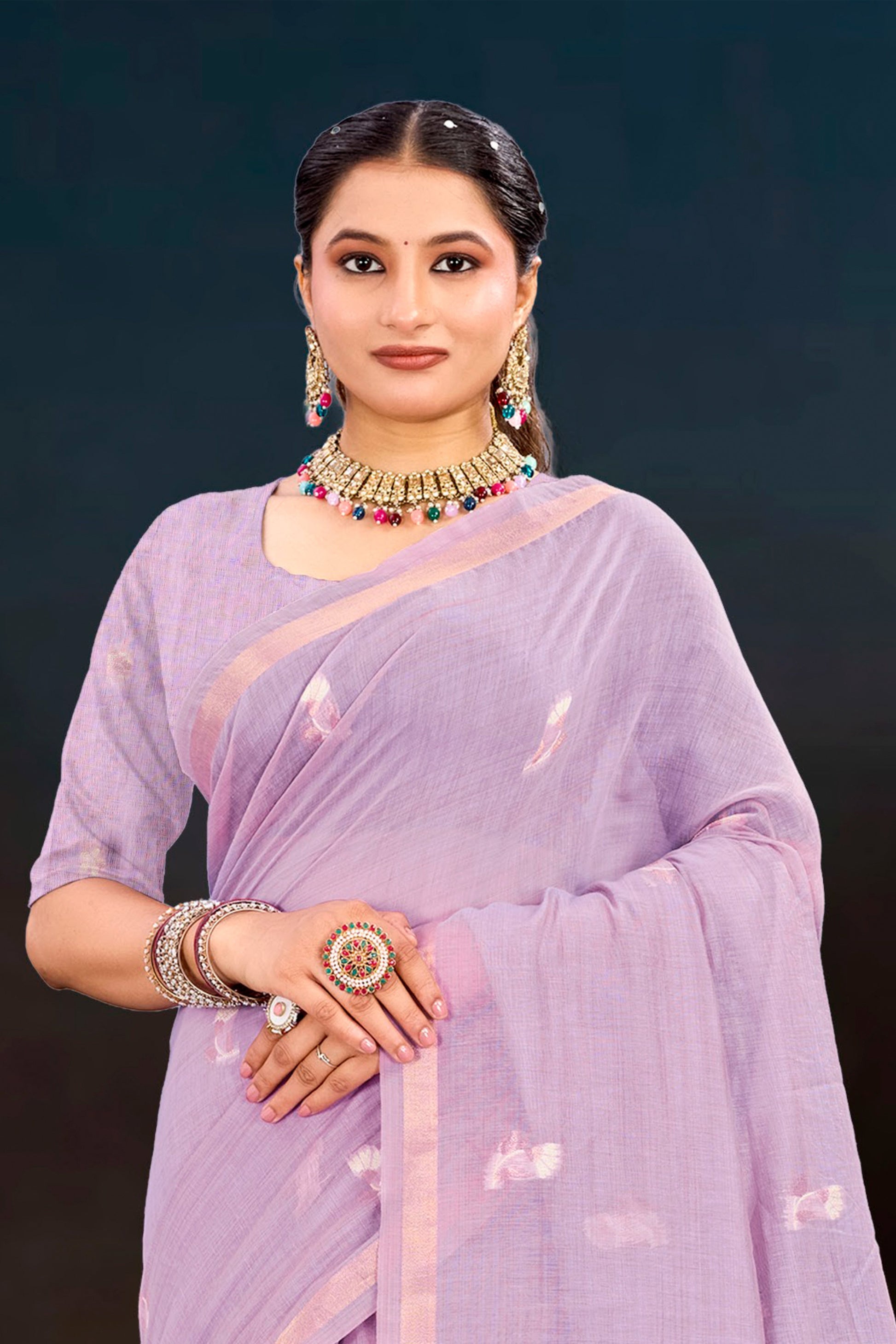 Sangam Prints Lavender Cotton Blend Woven Work Traditional Saree