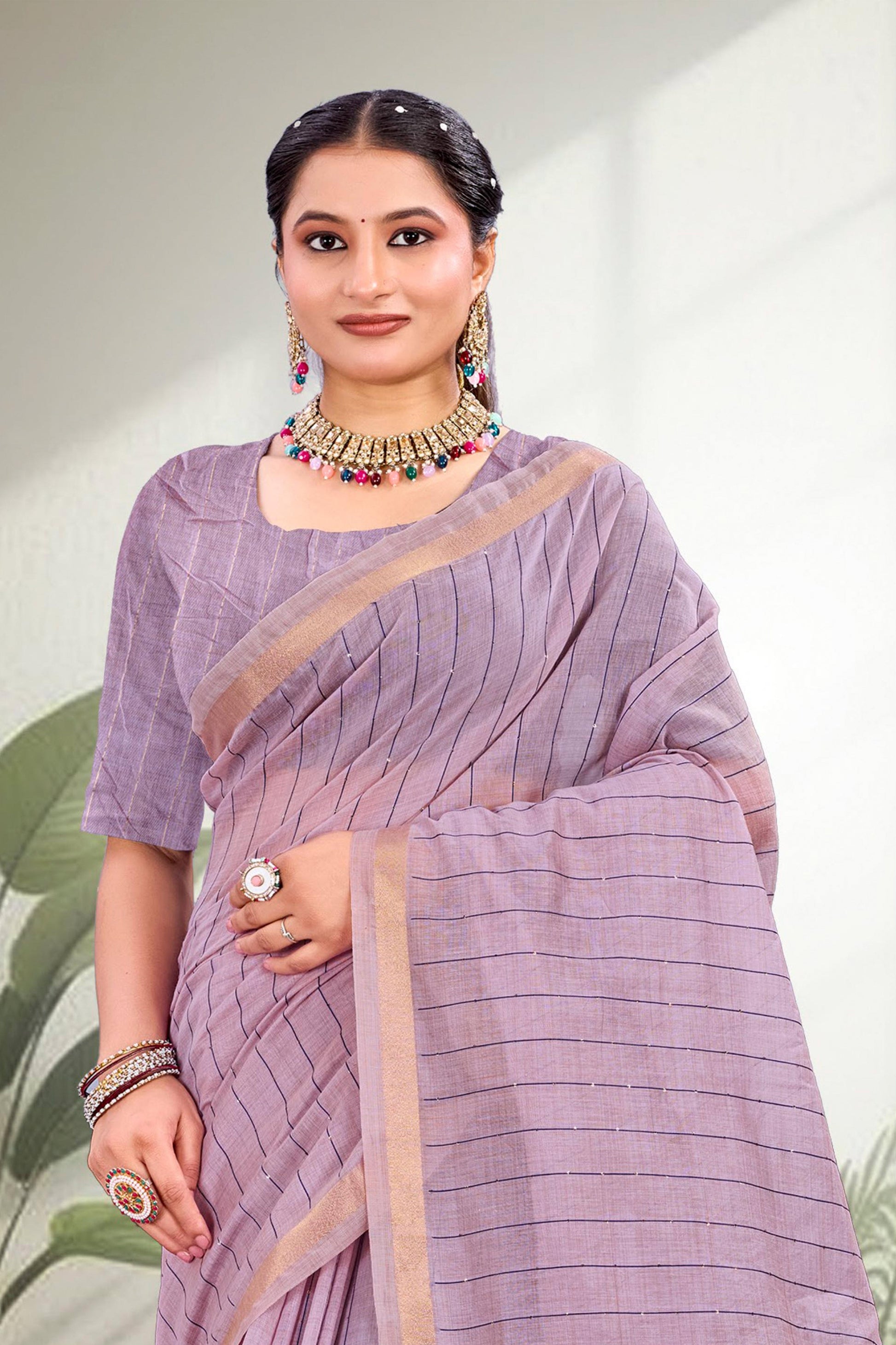 Sangam Prints Dusty Lavender Cotton Blend Woven Work Traditional Saree