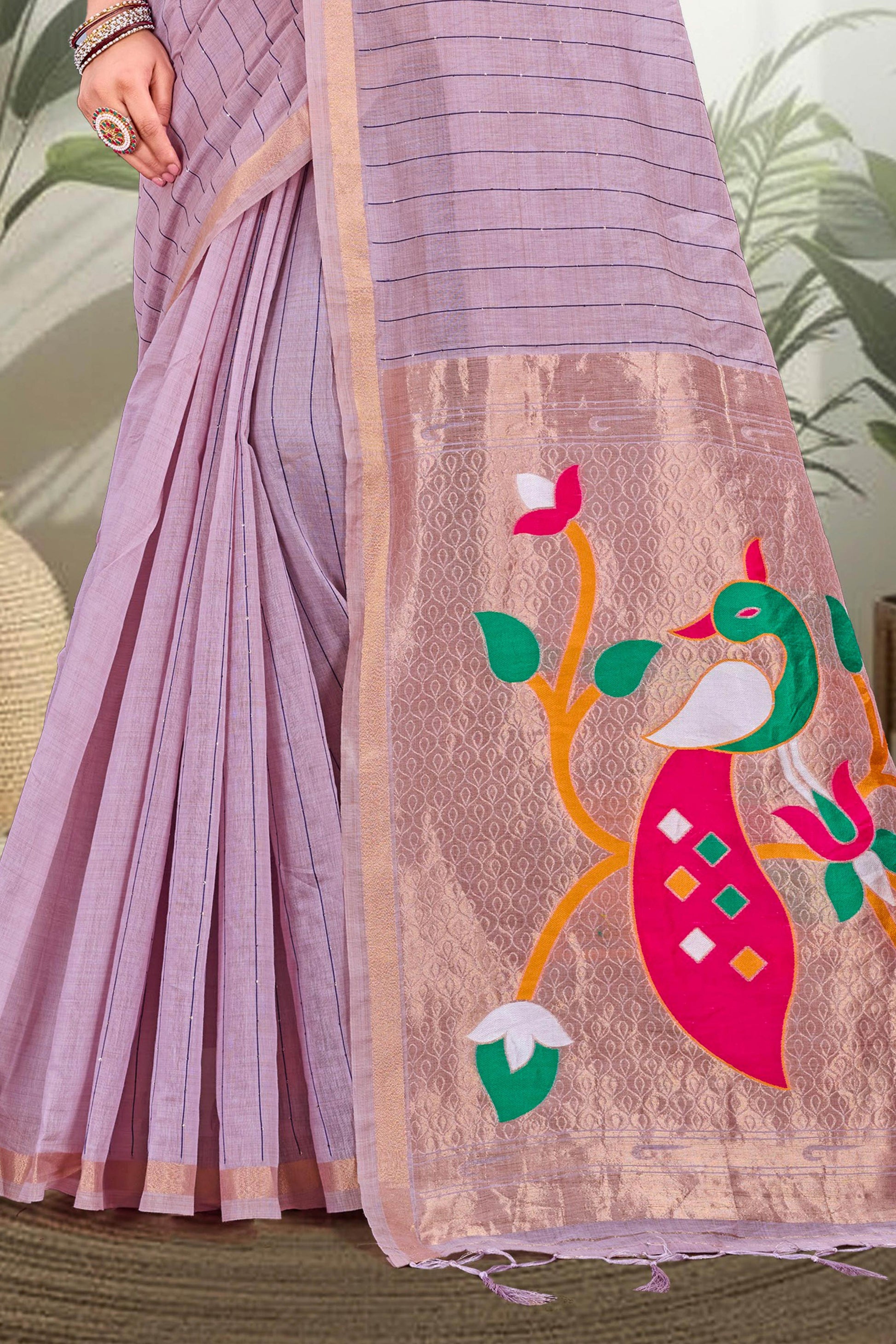 Sangam Prints Dusty Lavender Cotton Blend Woven Work Traditional Saree