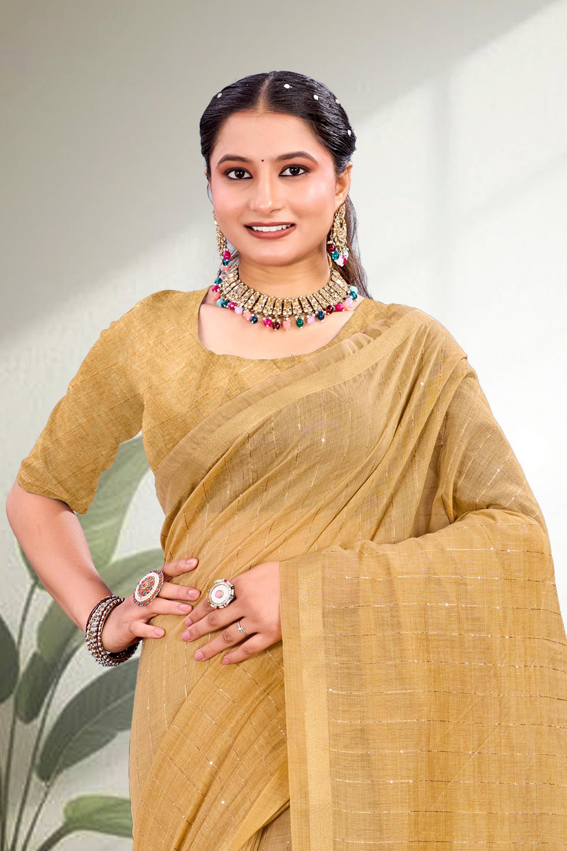 Sangam Prints Mustard Gold Cotton Blend Woven Work Traditional Saree