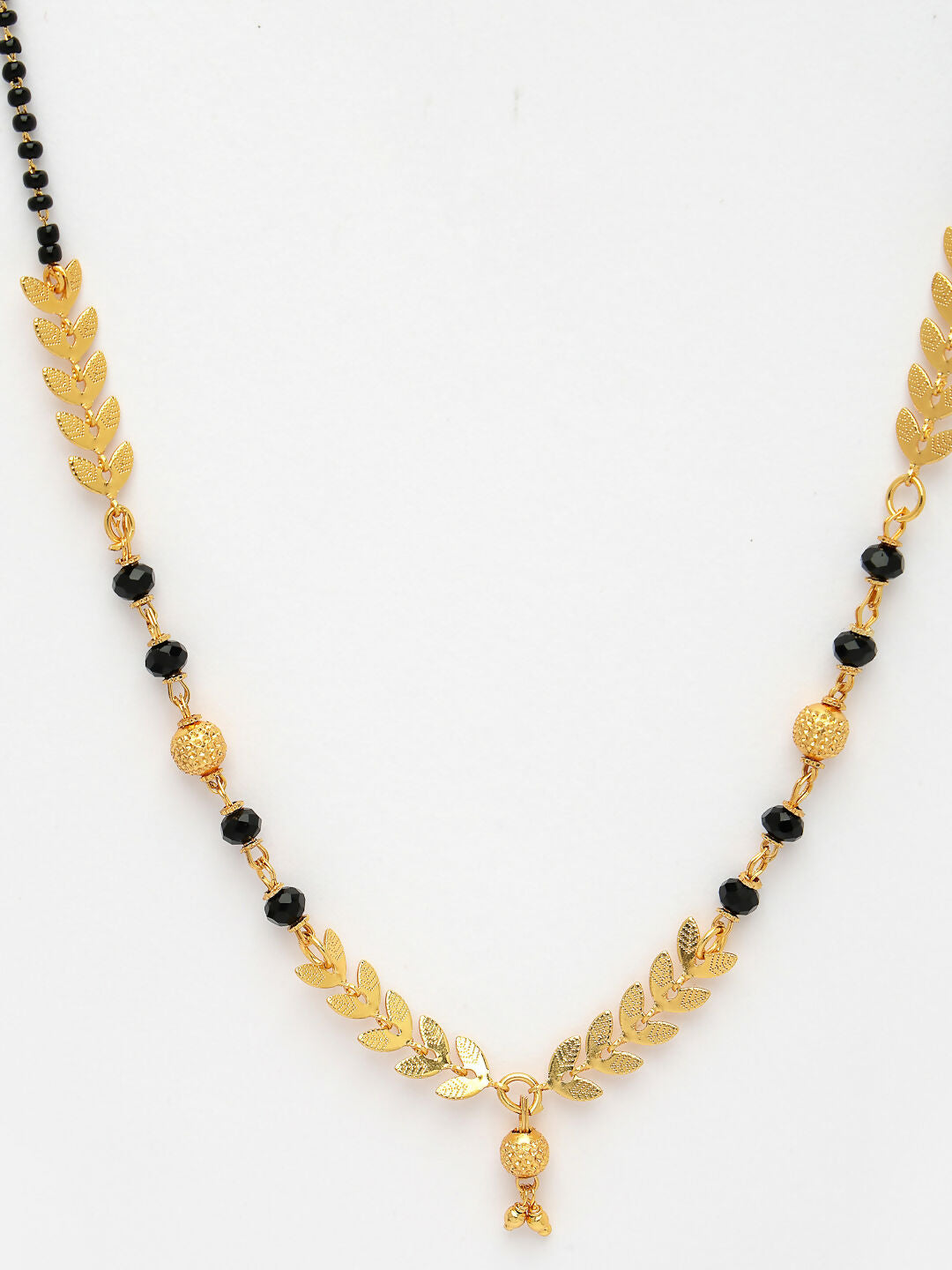 NVR Women's Set of 2 Gold-Polished Black Beaded Mangalsutra 