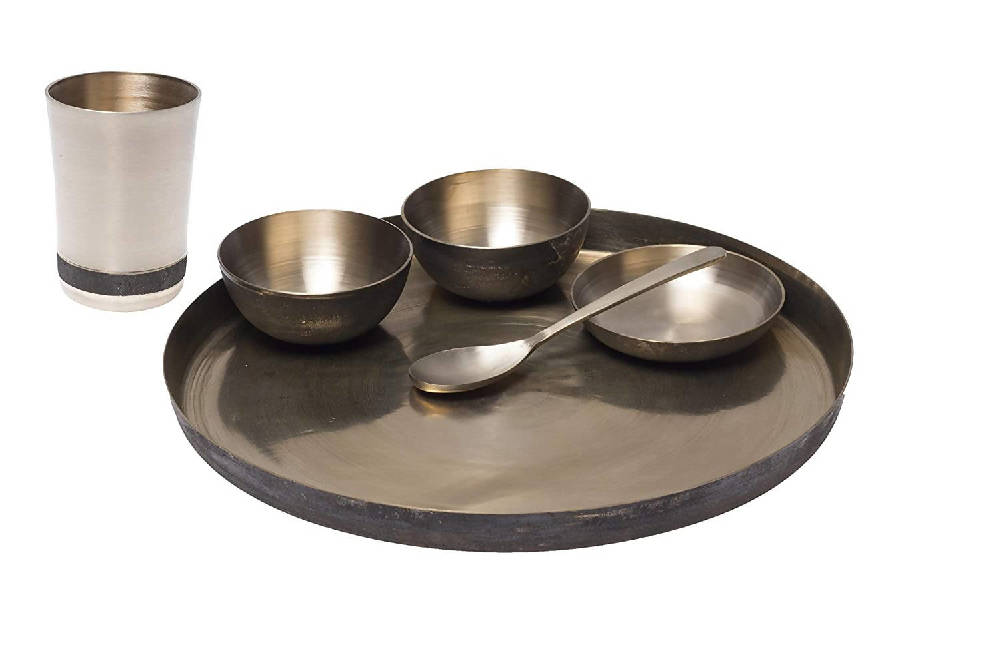 De Kulture Works Pure Ayurveda Kansa Bronze Golden Dinner Thali Set 