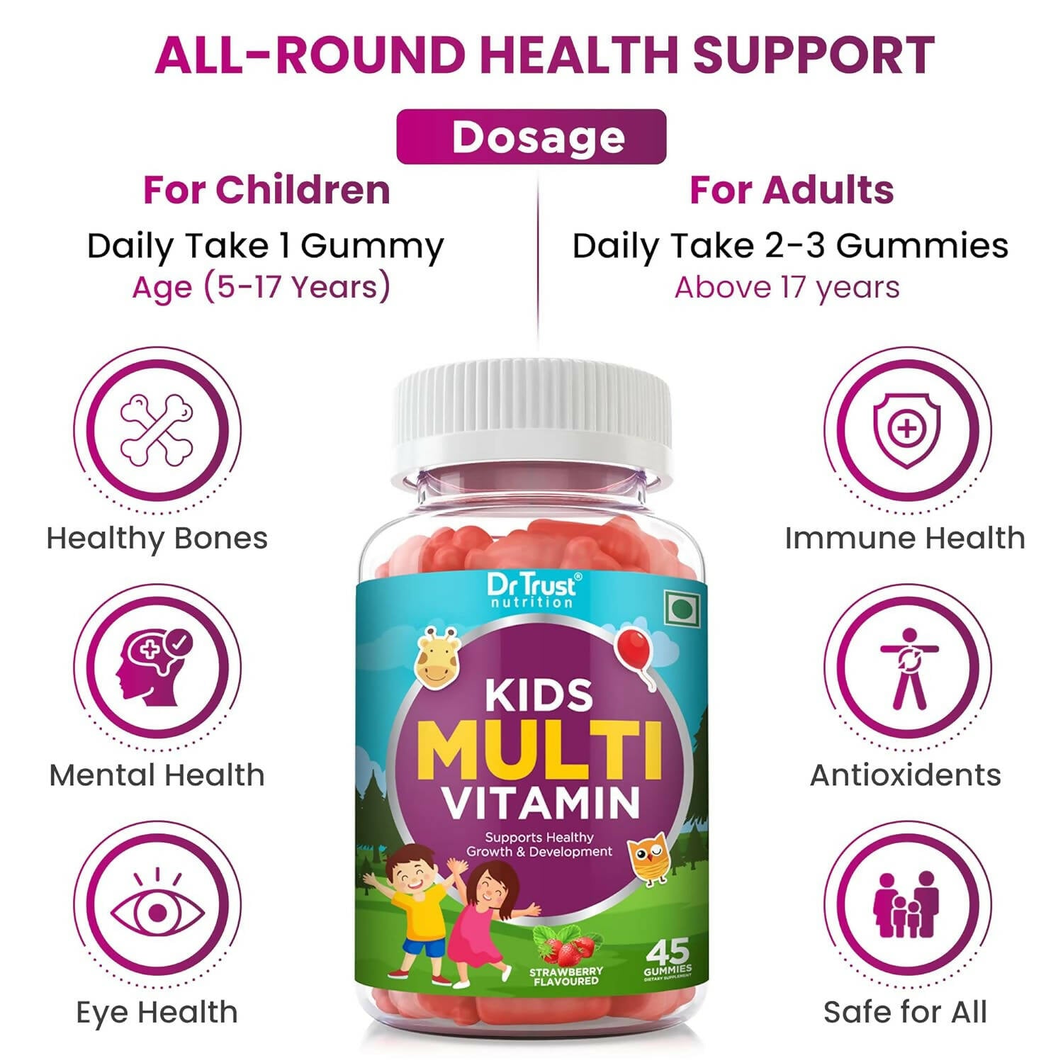 Dr Trust Nutrition Kids Multivitamin Gummies - Strawberry Flavor 