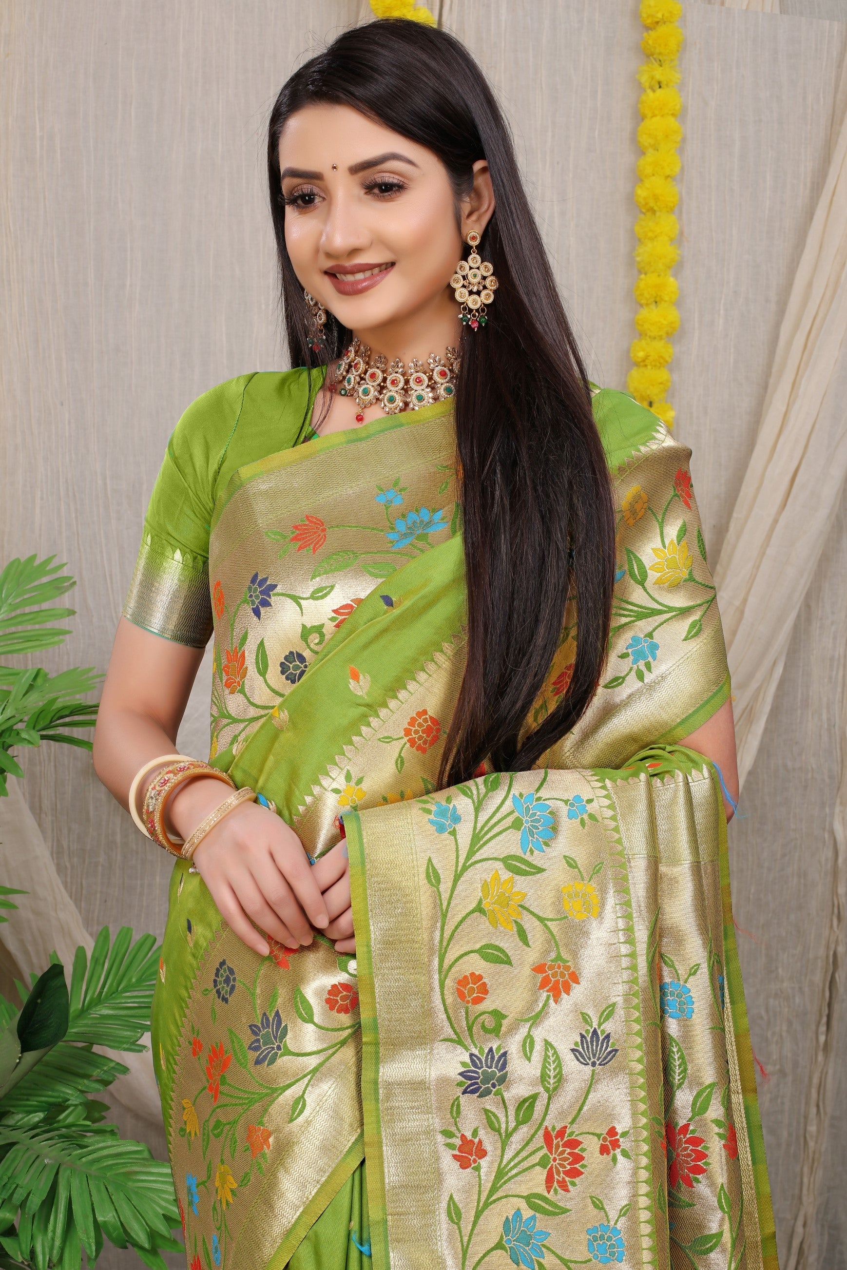 Anaita Green Woven Design Pure Silk Banarasi Saree With Blouse