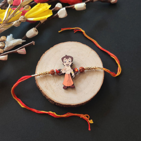 Indianvibez Chota Bheem Wooden Rakhi with Rudraksha, Cartoon Rakhi for Bro, Shop India - Kids Rakhi | Grab2Buy
