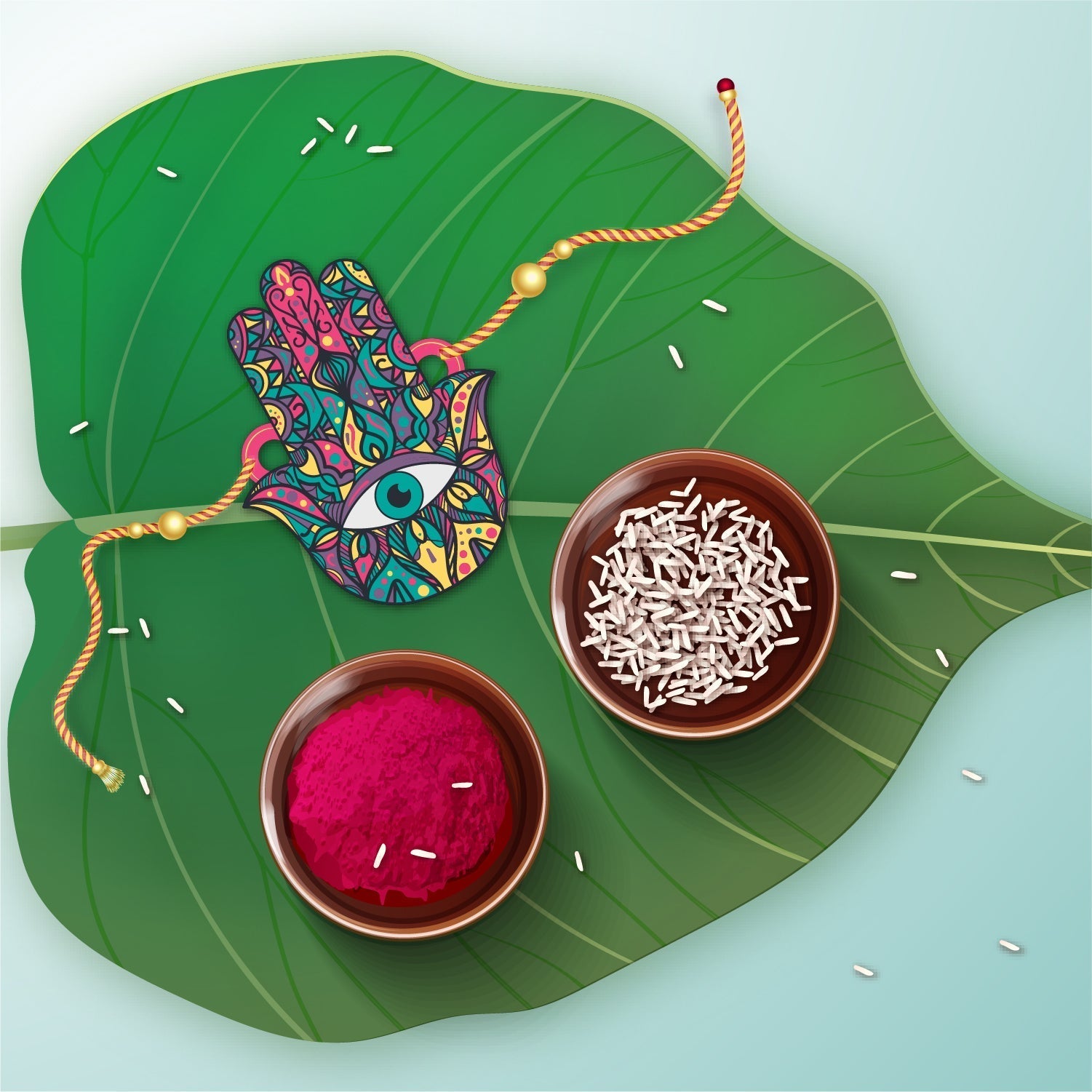 Indianvibez Protective Hamsa Rakhi, Wooden Rakhi with Rudraksha Thread - Kids Rakhi - Swadesiicart
