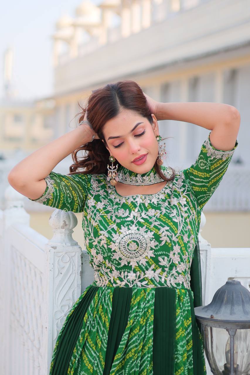 Lehenga Mart Designer Georgette Bandhej Gown & Dupatta