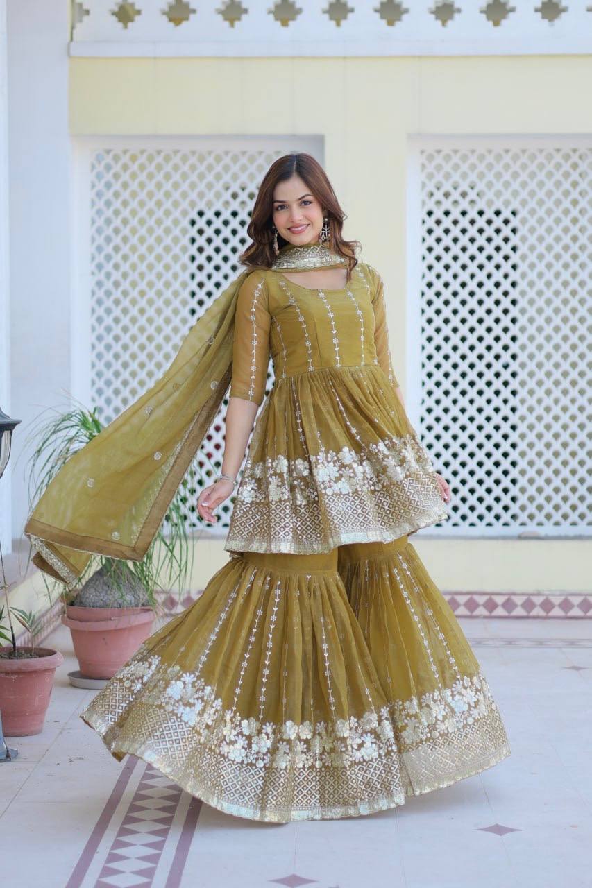 Lehenga Mart Pure Simmer Top & Sharara for womens