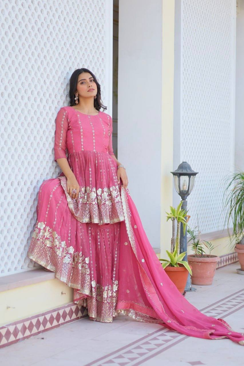 Lehenga Mart Pure Simmer Top & Sharara for womens