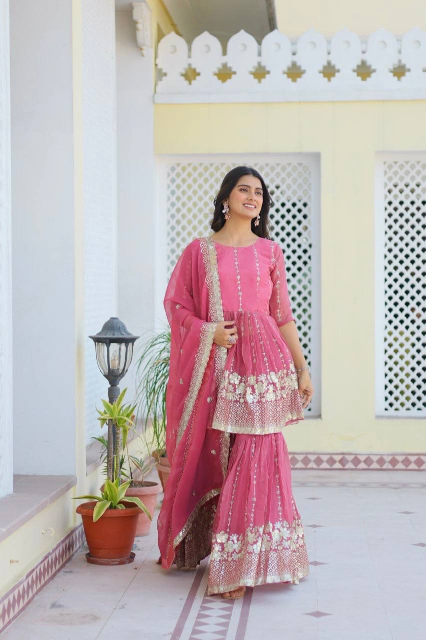 Lehenga Mart Pure Simmer Top & Sharara for womens