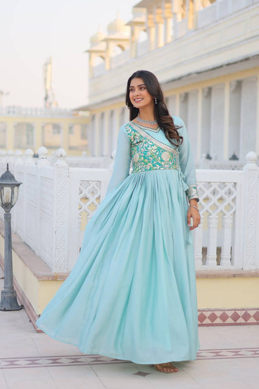 Lehenga Mart Pure Chinon Bandhej Gotta patti cording Work Gown