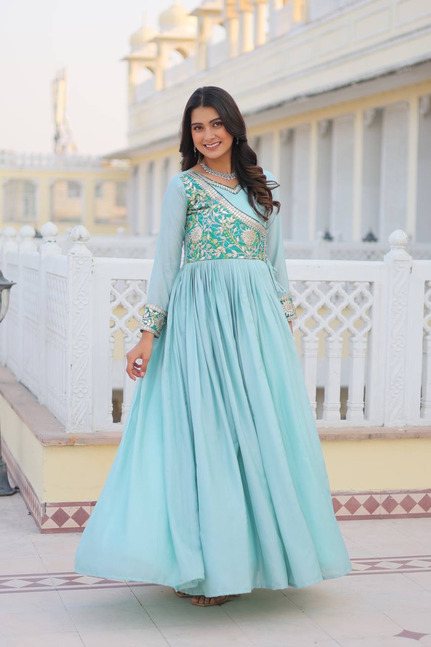 Lehenga Mart Pure Chinon Bandhej Gotta patti cording Work Gown