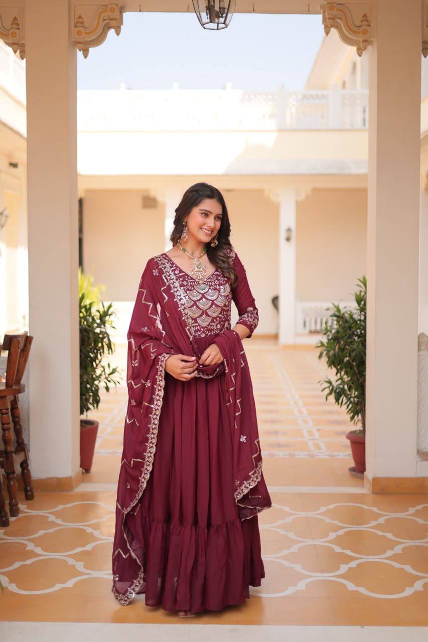 Lehenga Mart Georgette Long Gown & Dupatta for wedding Party wear