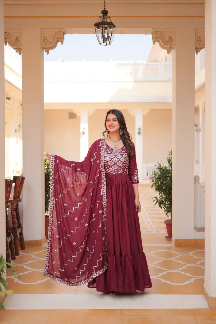 Lehenga Mart Georgette Long Gown & Dupatta for wedding Party wear