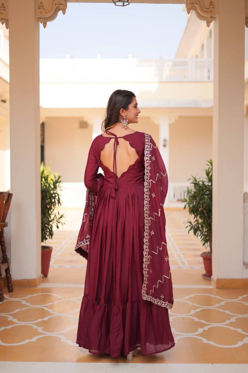 Lehenga Mart Georgette Long Gown & Dupatta for wedding Party wear