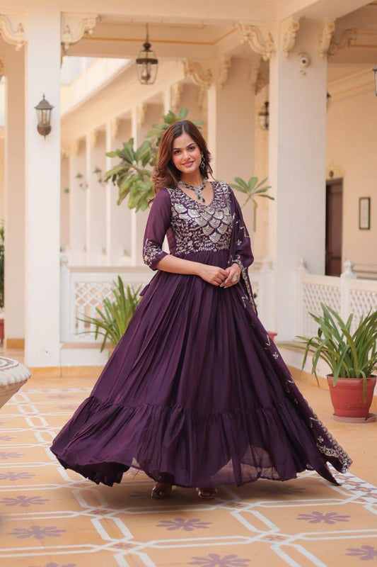 Lehenga Mart Georgette Long Gown & Dupatta for wedding Party wear