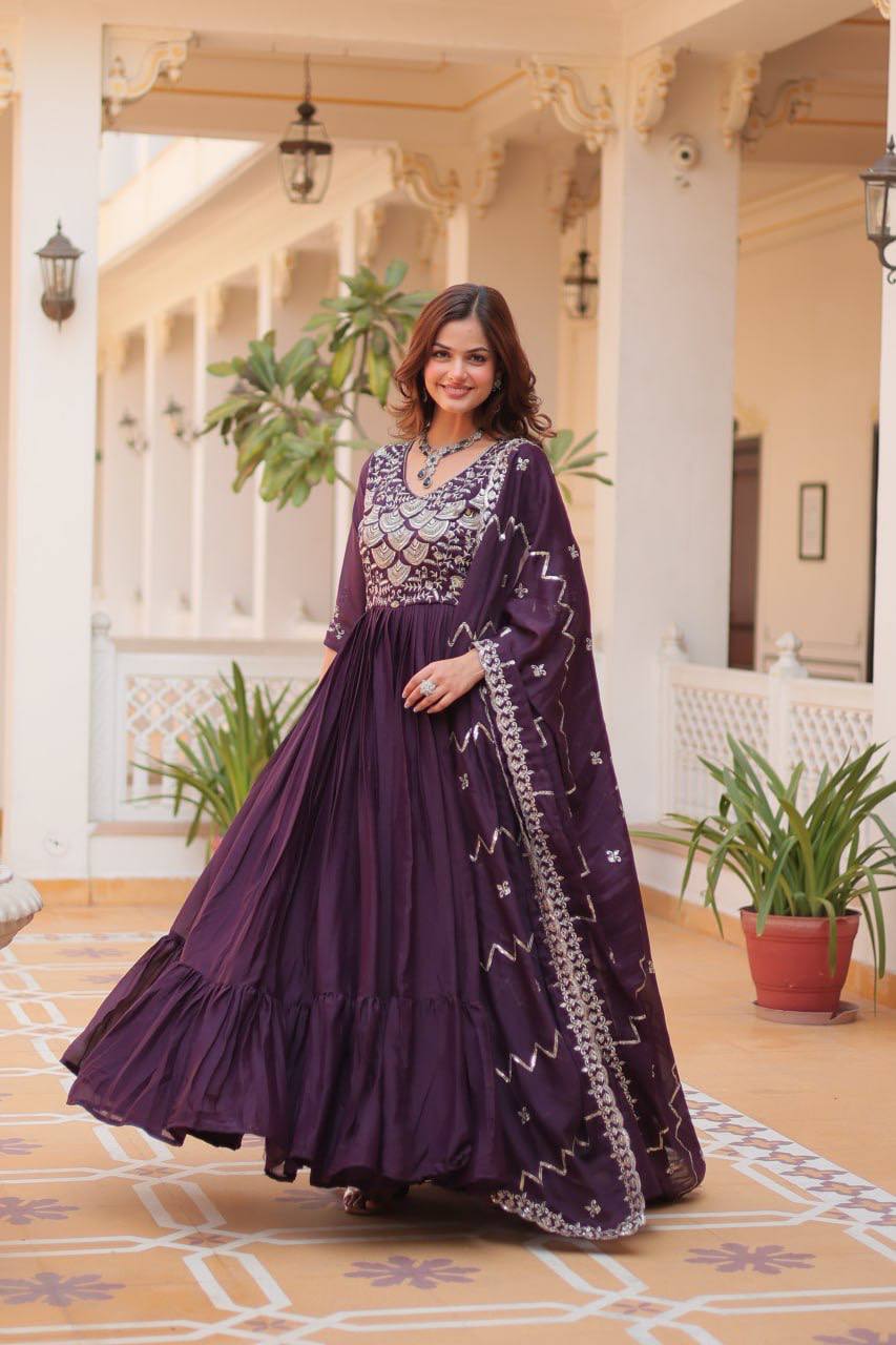 Lehenga Mart Georgette Long Gown & Dupatta for wedding Party wear