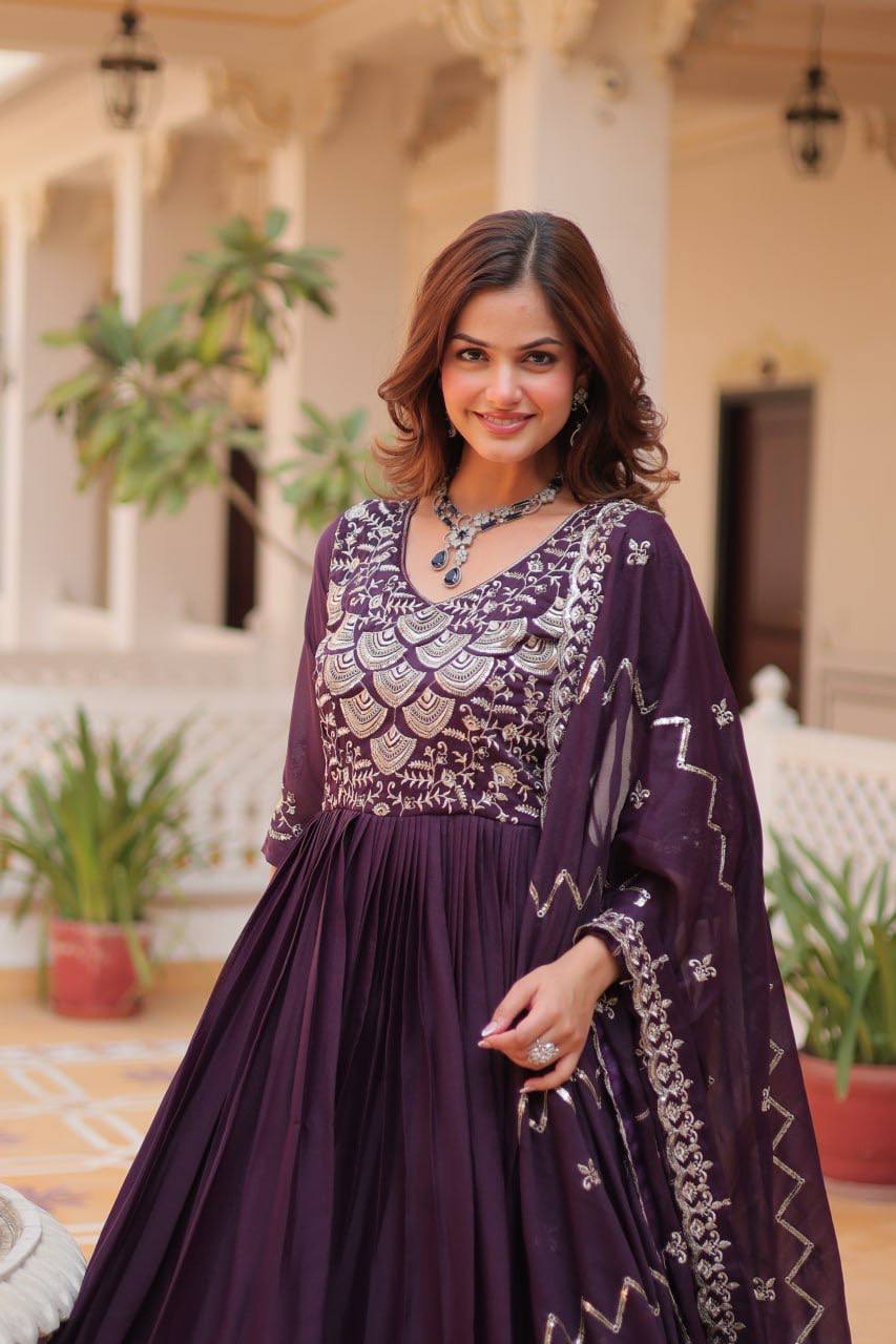 Lehenga Mart Georgette Long Gown & Dupatta for wedding Party wear