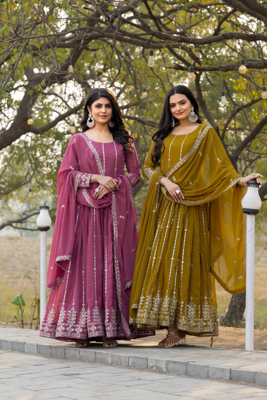 Lehenga Mart Georgette Long Gown & Dupatta for wedding Party wear